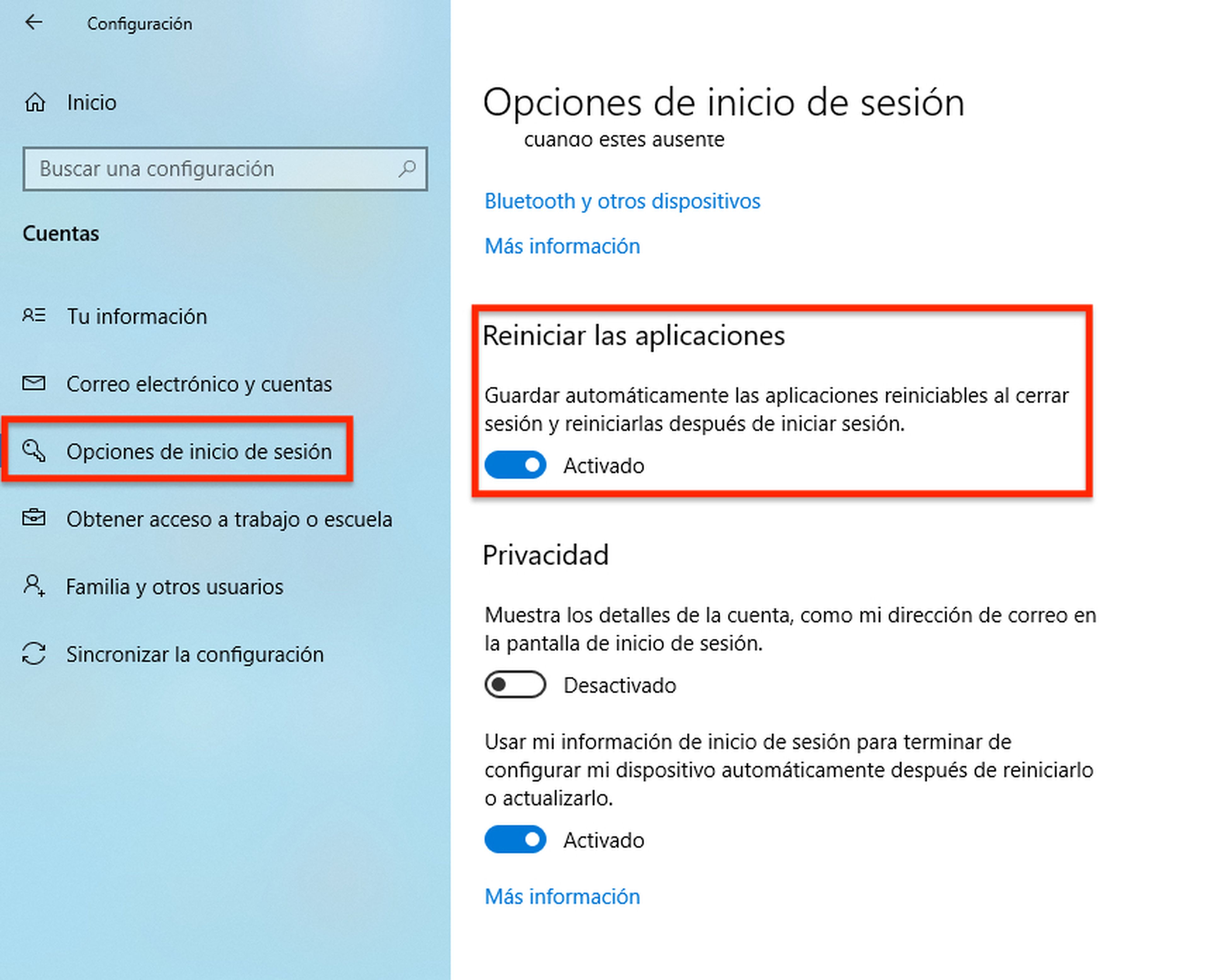 Reanudar aplicaciones en Windows 10