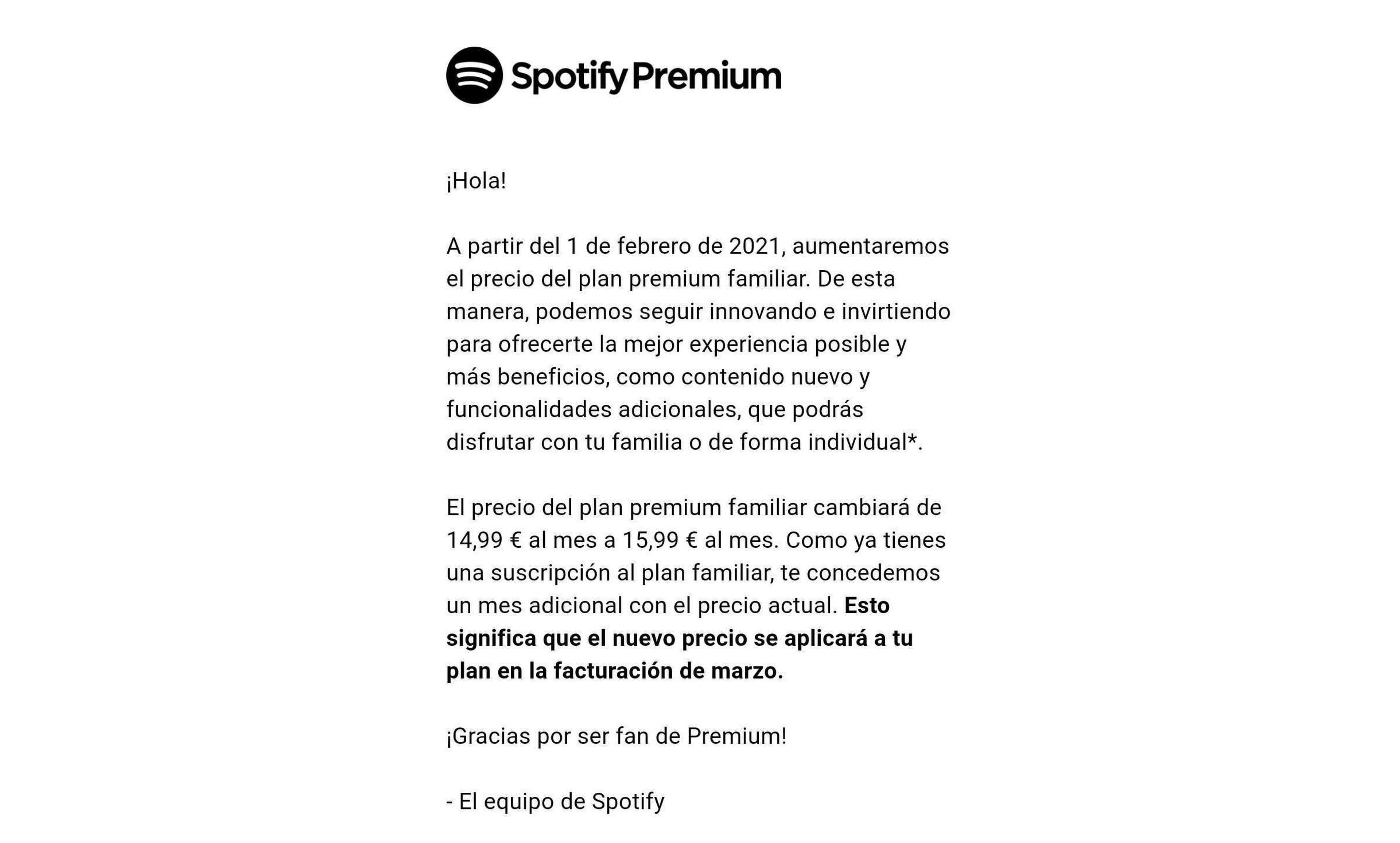Spotify Premium sube de precio del plan premium familiar a partir del 1 de febrero