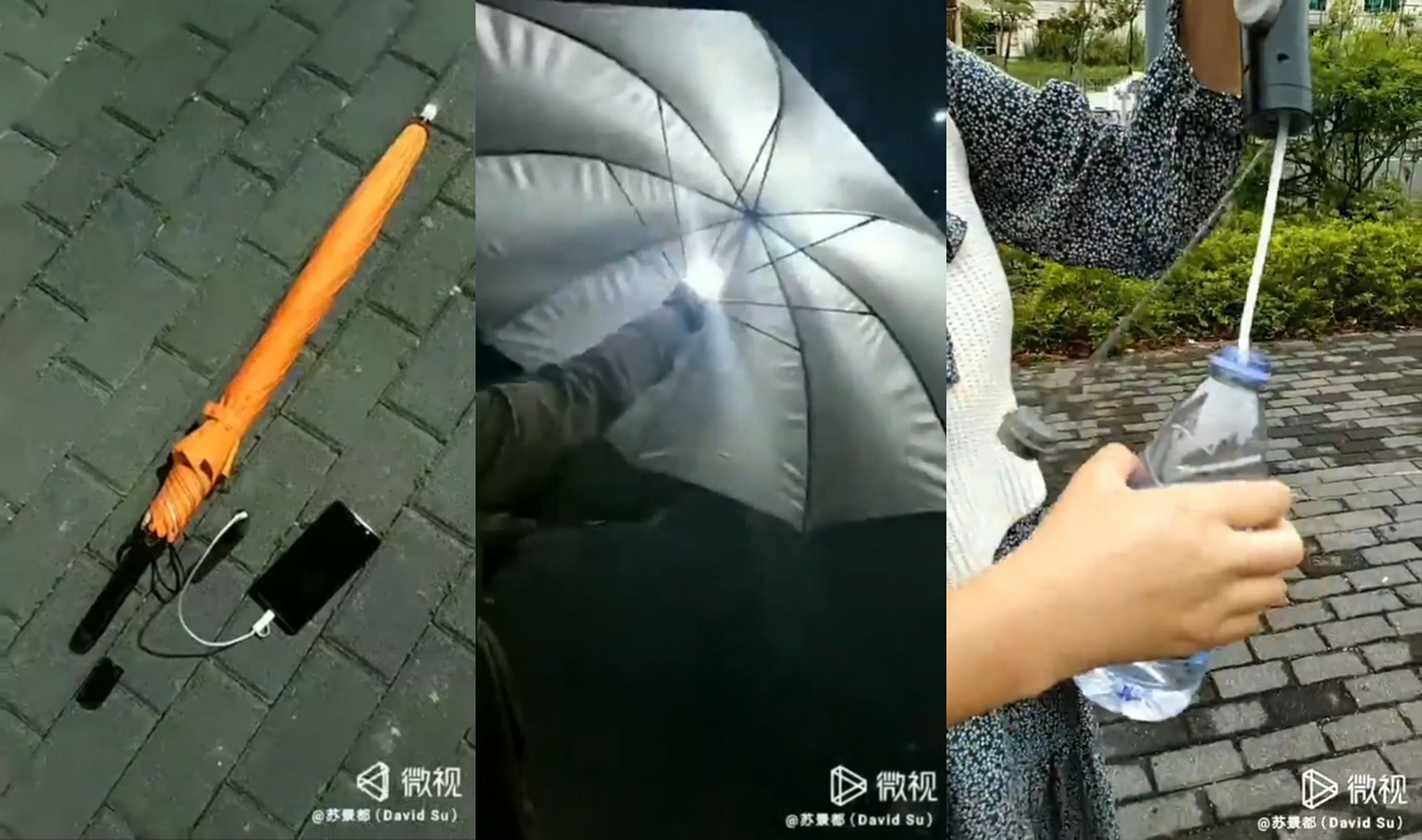 El paraguas futurista: con batería para el móvil, ventilador, luz LED, y apertura y cierre automático