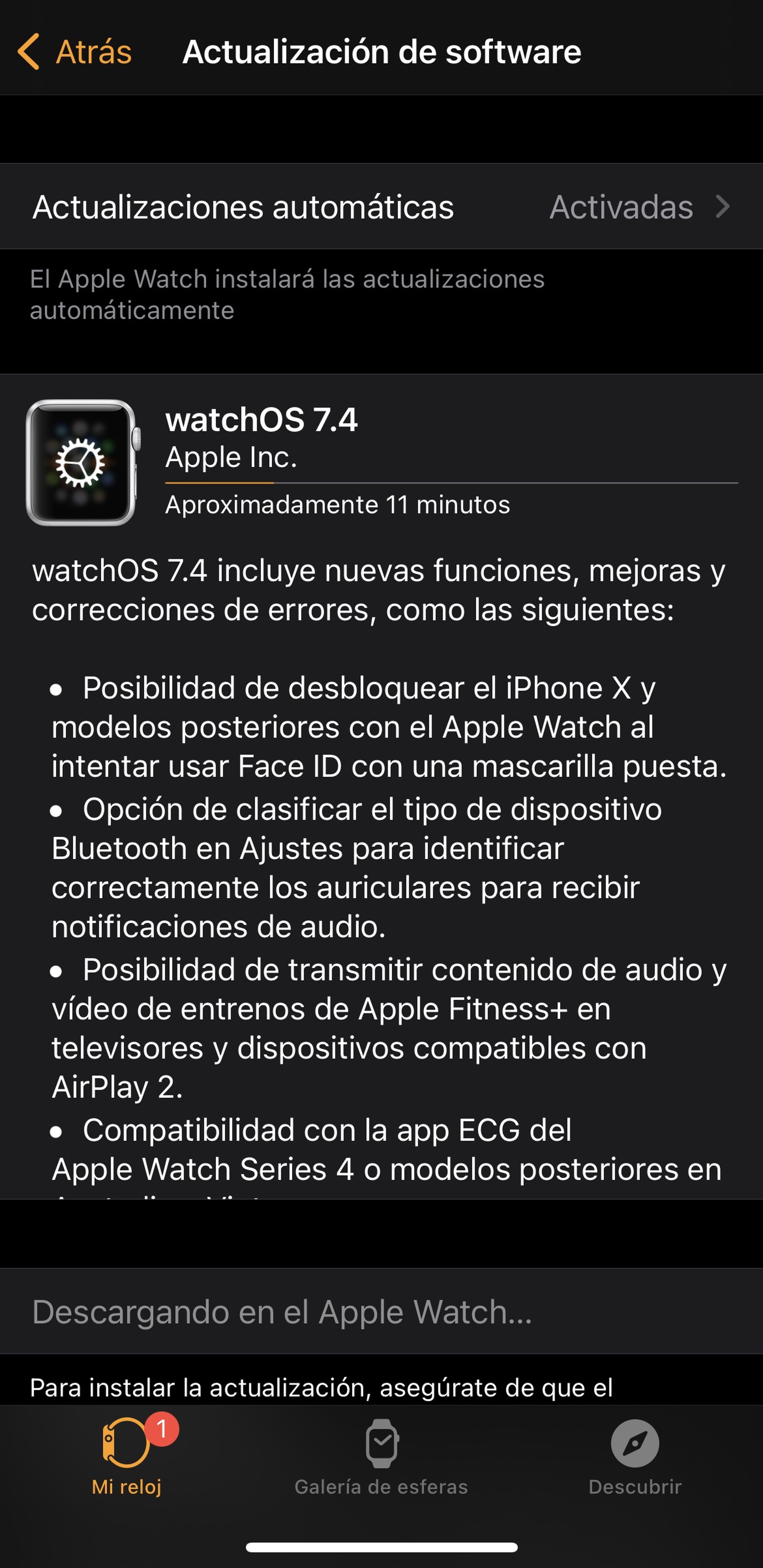Actualizar Apple Watch
