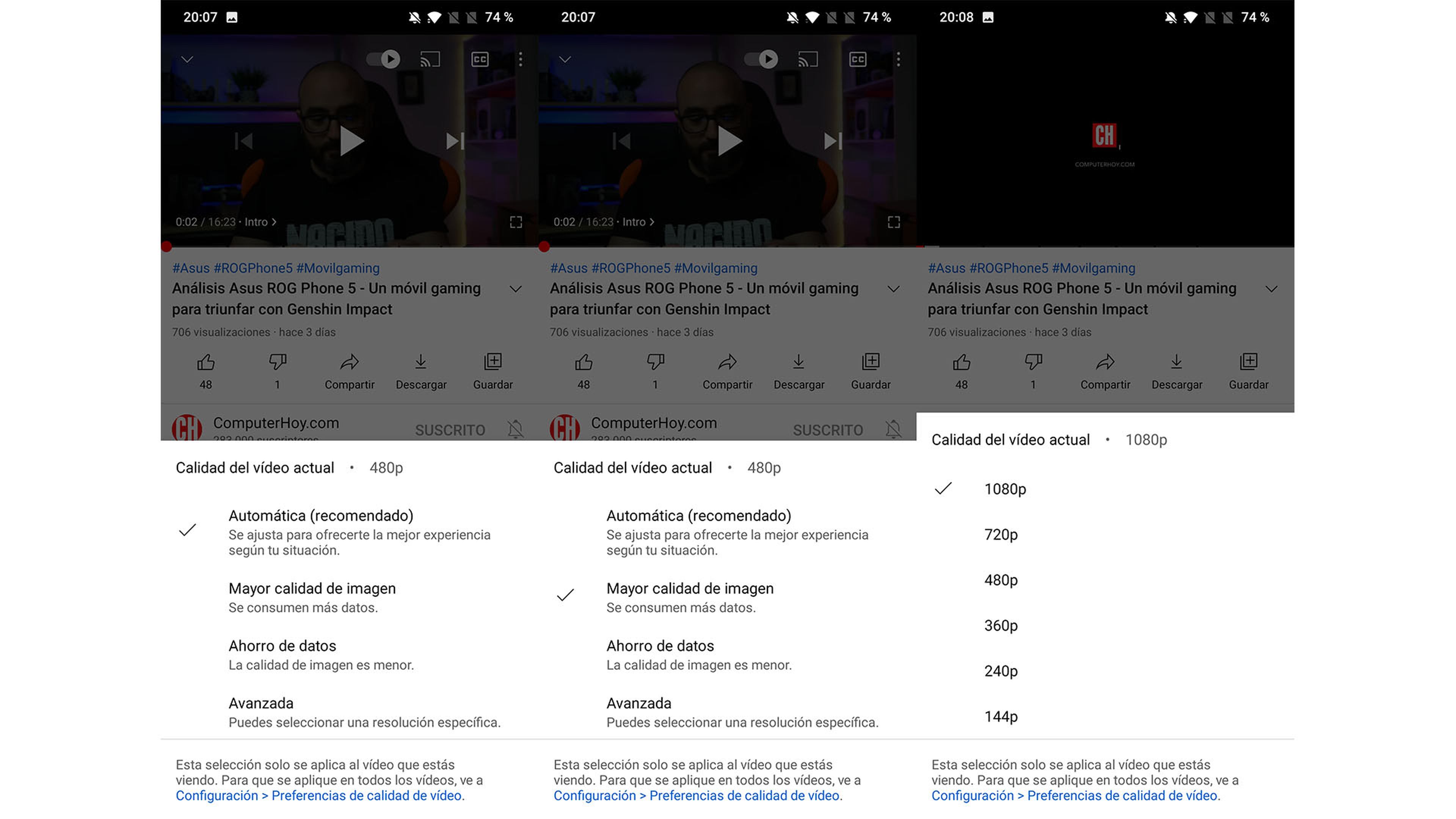Ahorra datos en YouTube eligiendo la correctamente la calidad de reproducción por defecto
