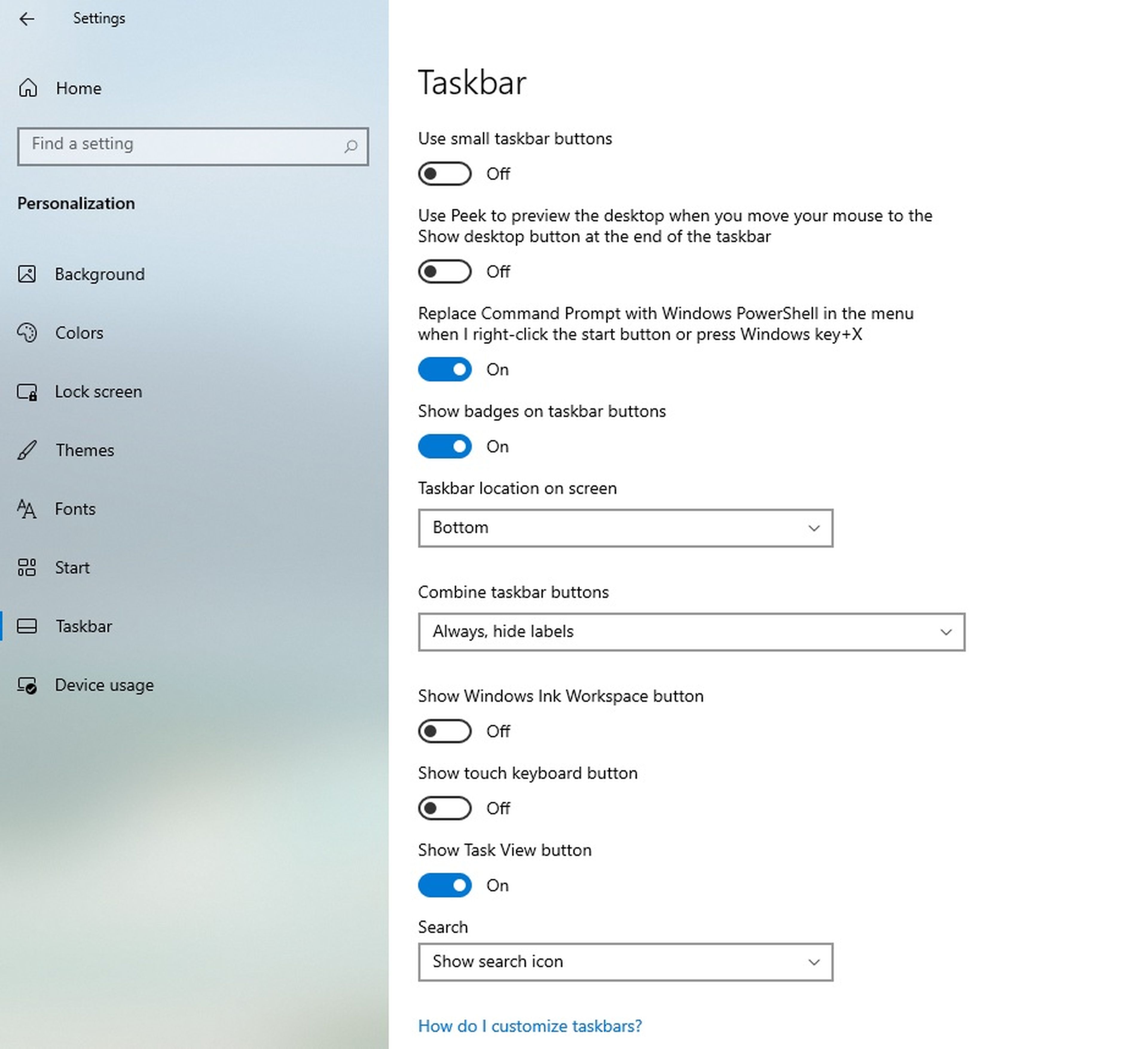 Menú barra tareas Windows 10