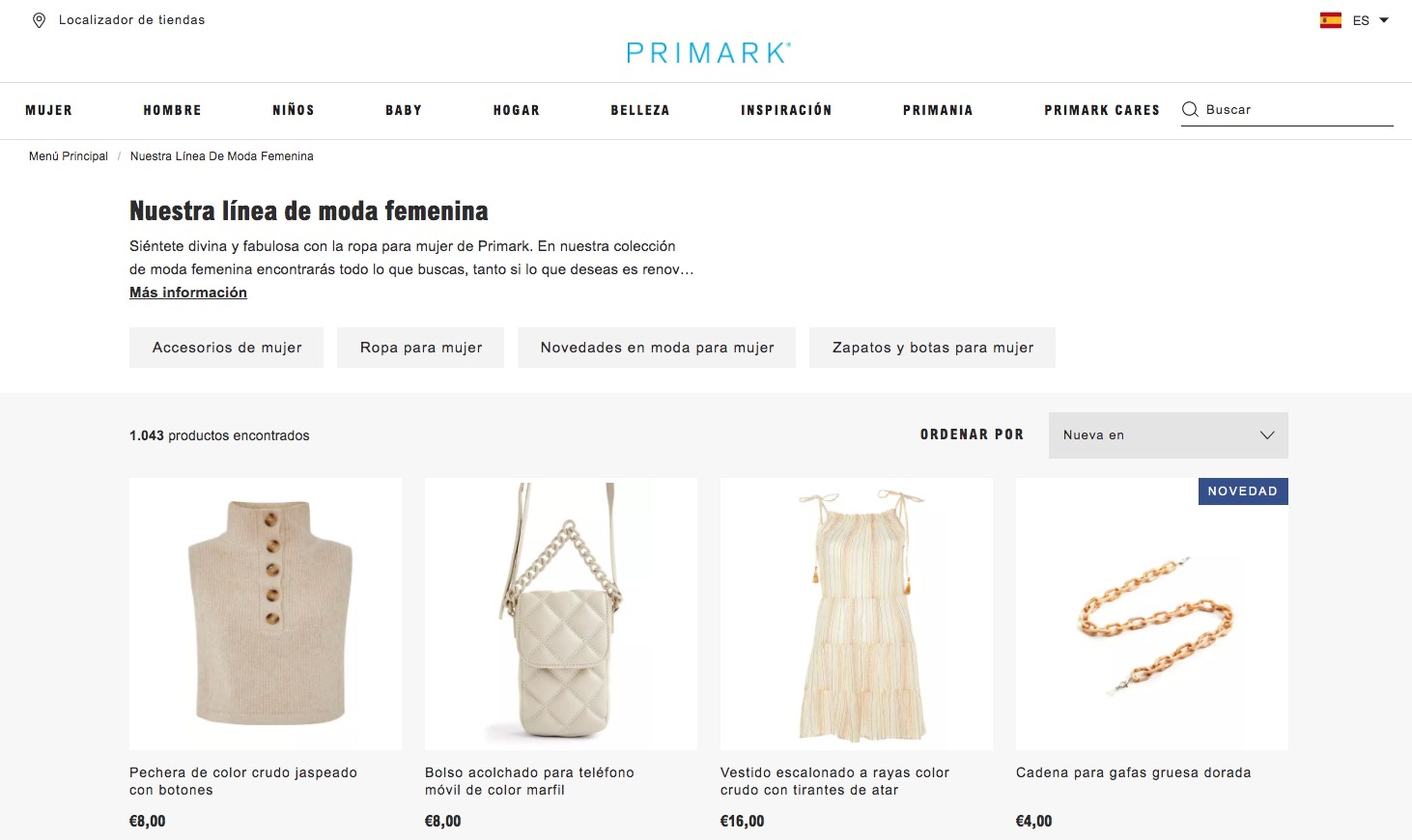 En la web de Primark puede ver gran parte de su catálogo, pero no permite su compra online