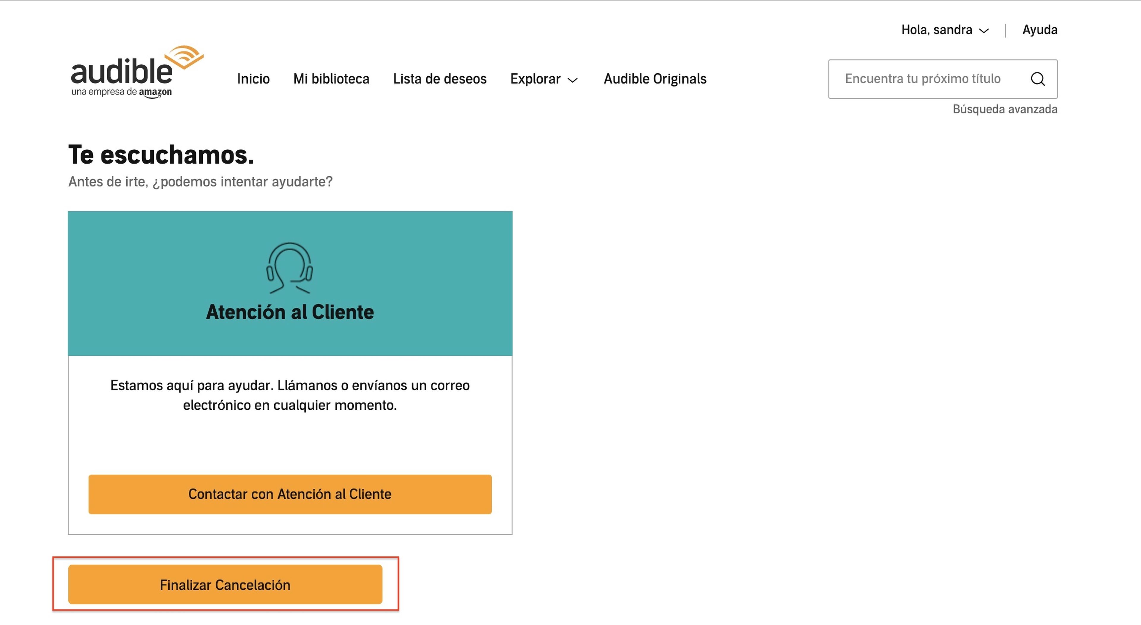 Cancelar suscripción a Audible