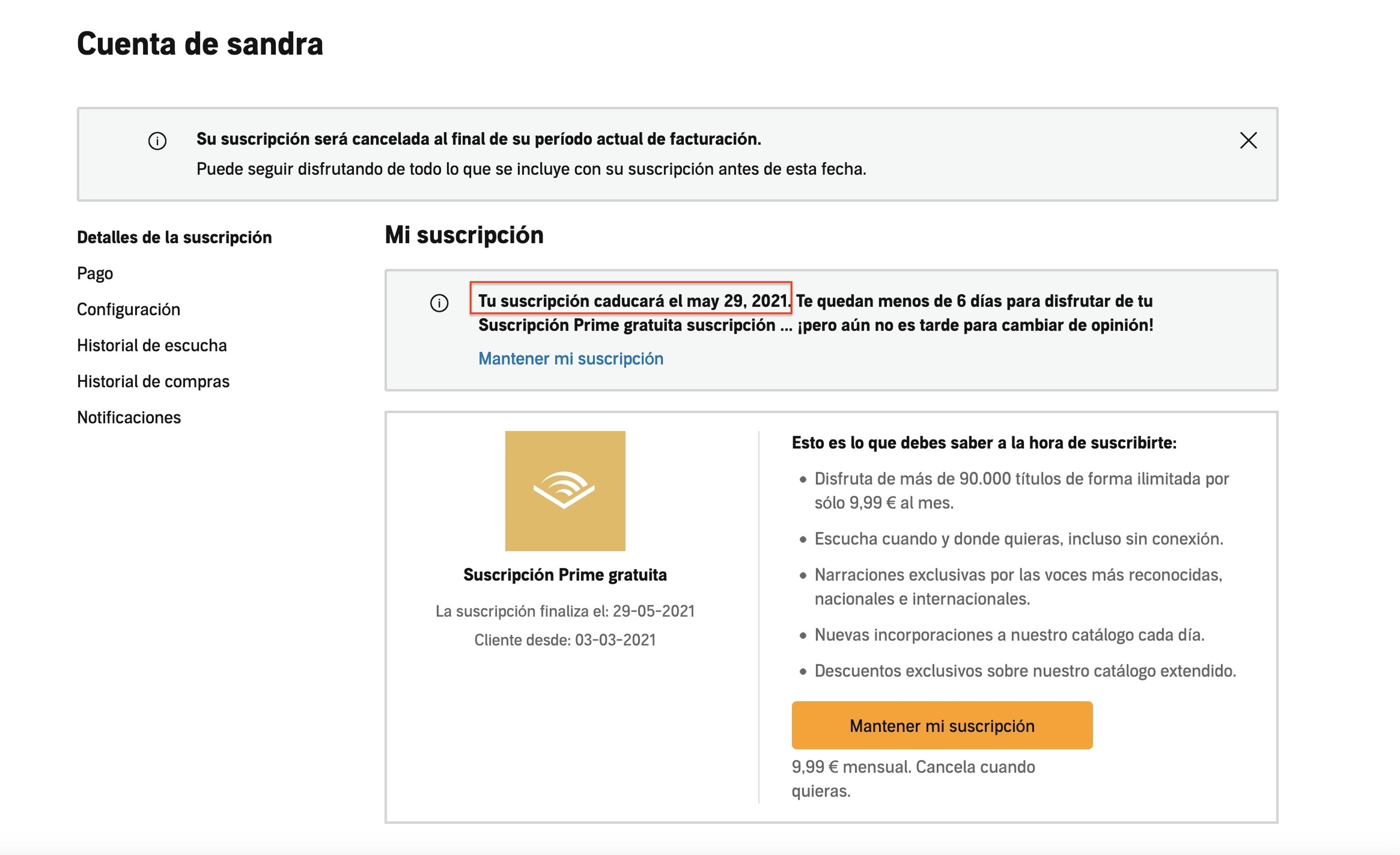 Cancelar suscripción a Audible