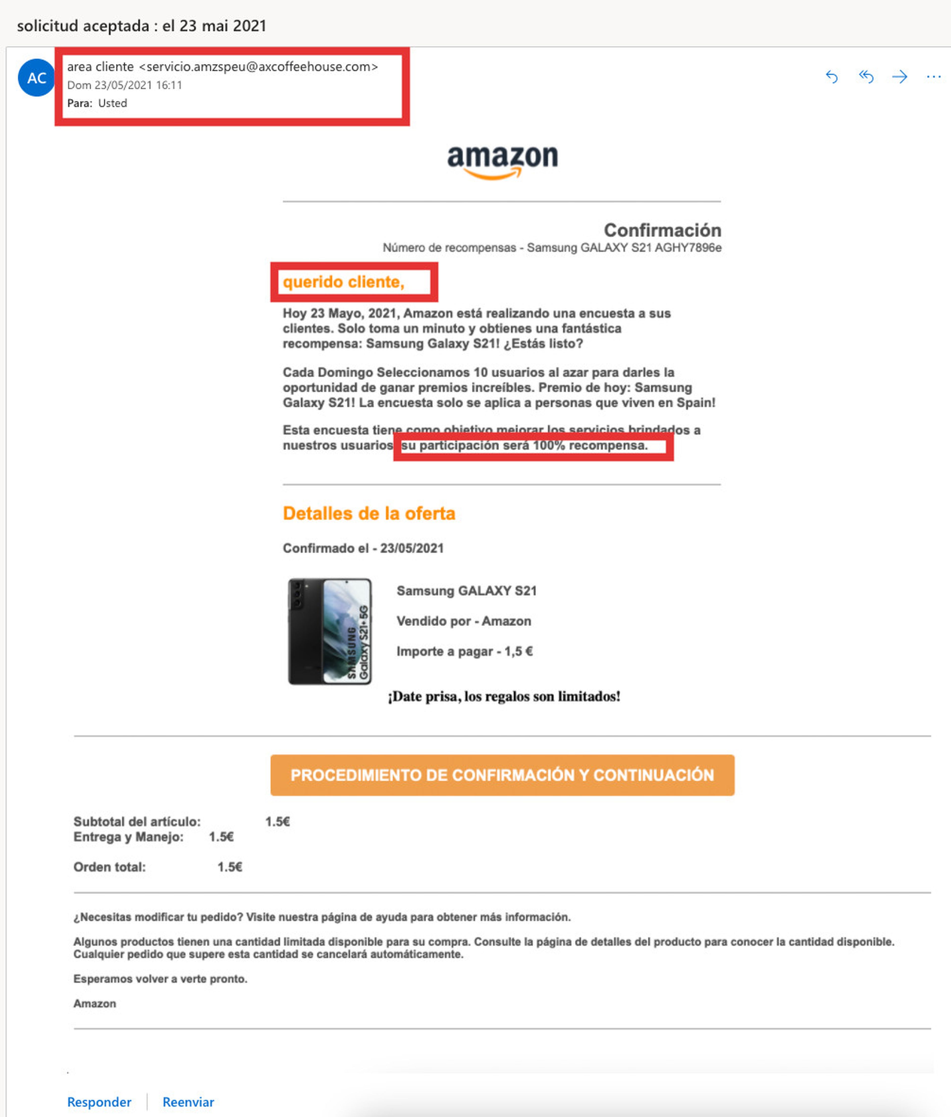 Correo estafa Amazon