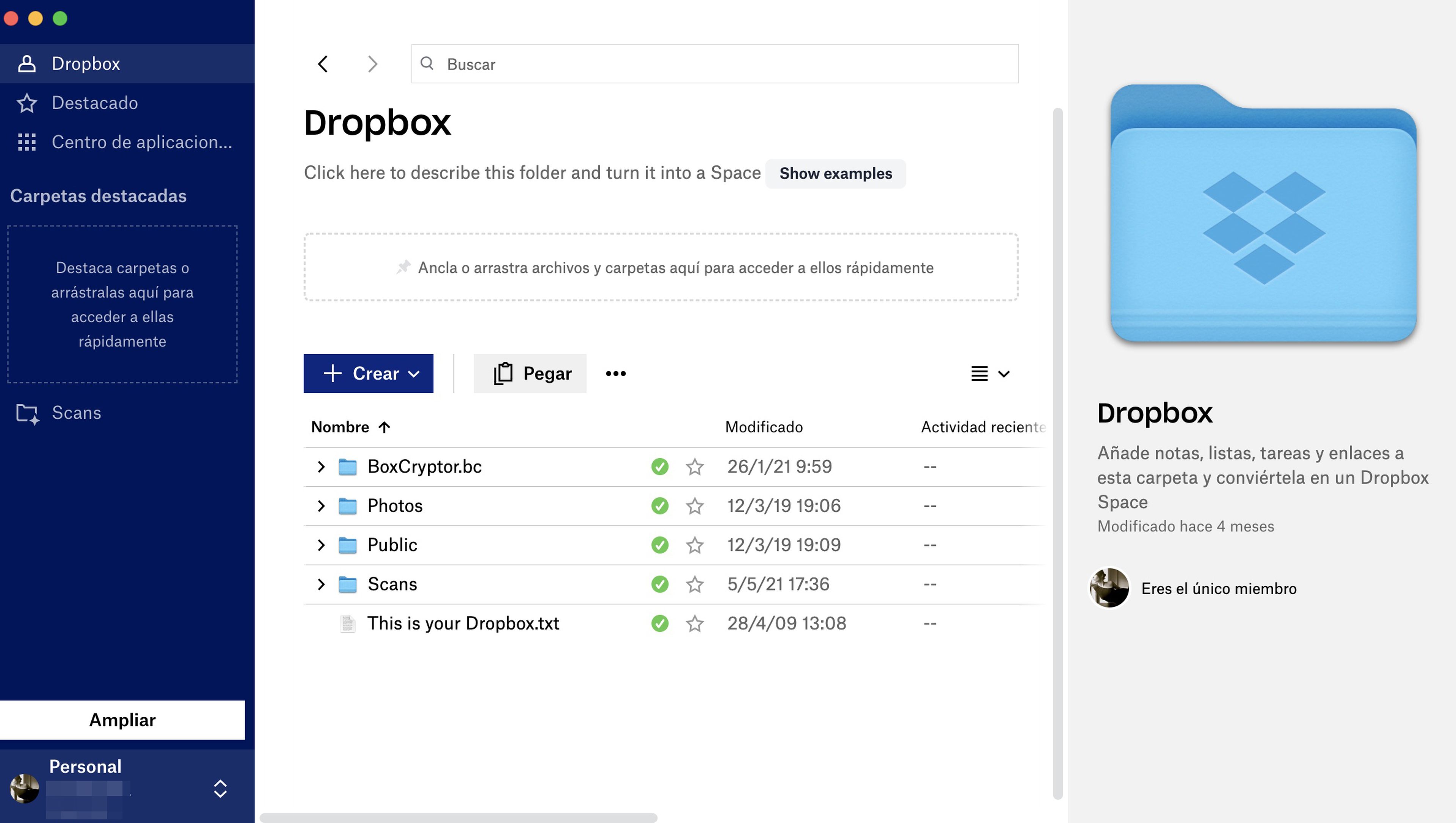Dropbox app Mac