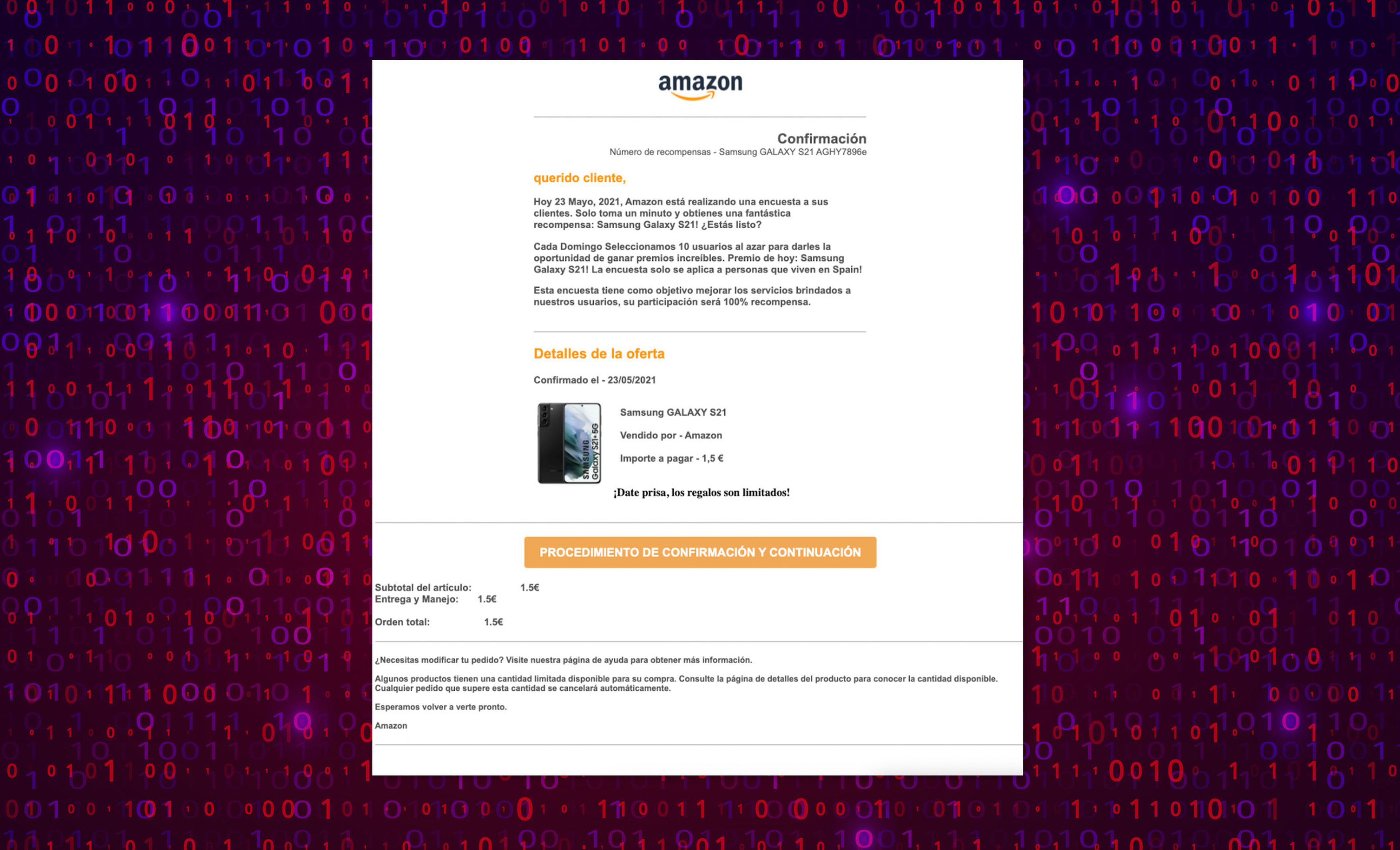 Phishing con Amazon correo falso