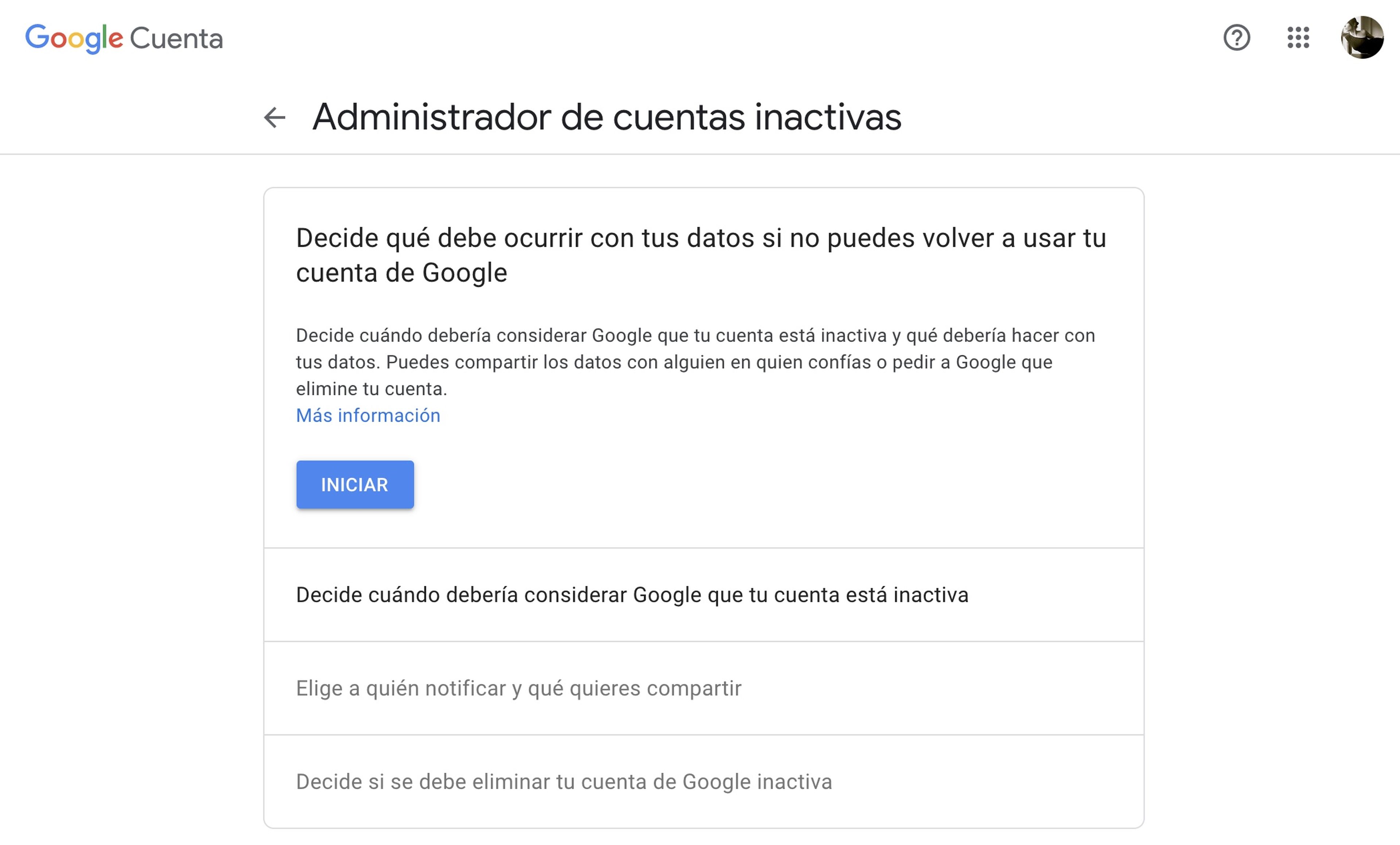 Cuenta inactiva de Google