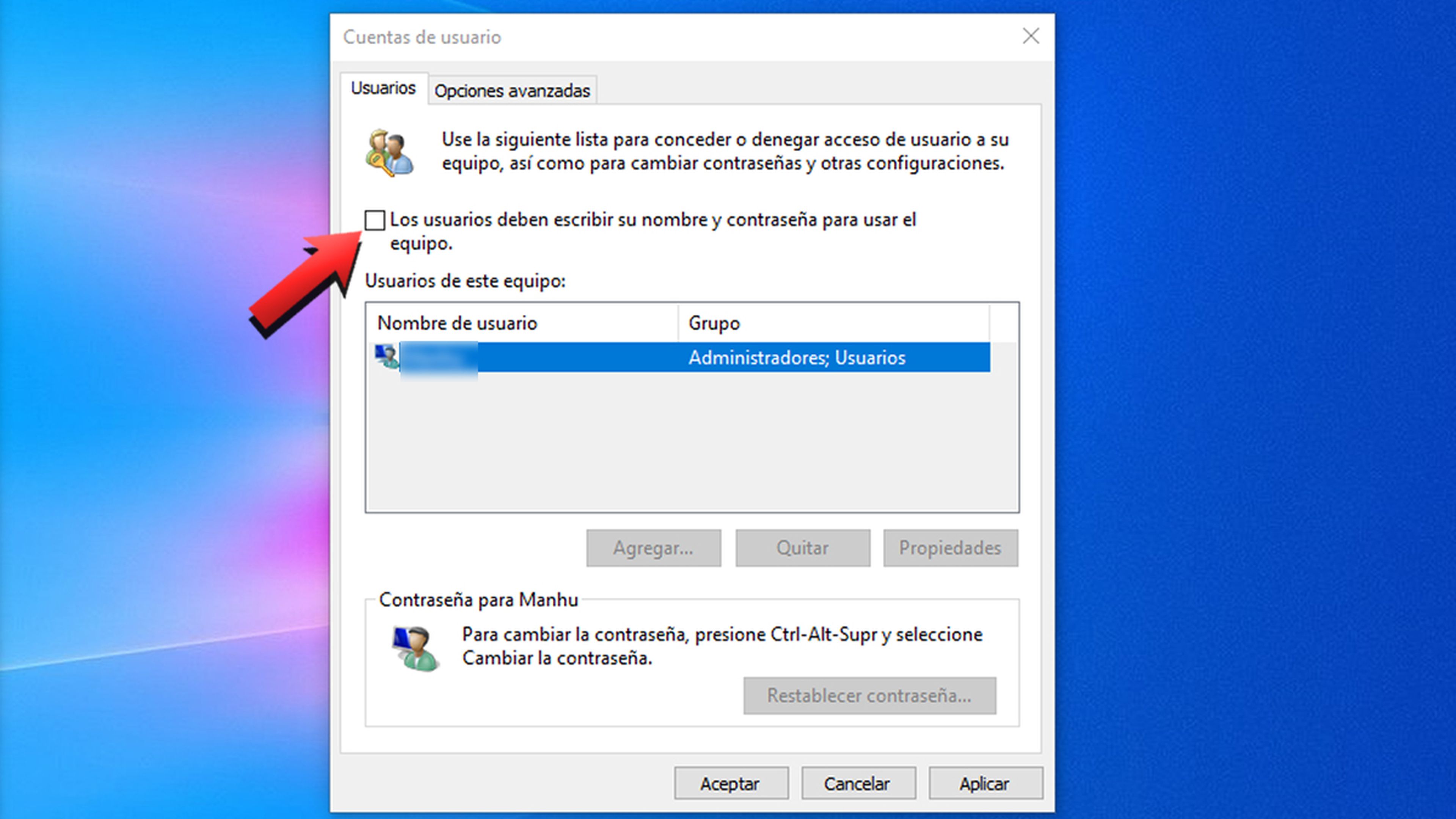 Quitar contraseña Windows 10