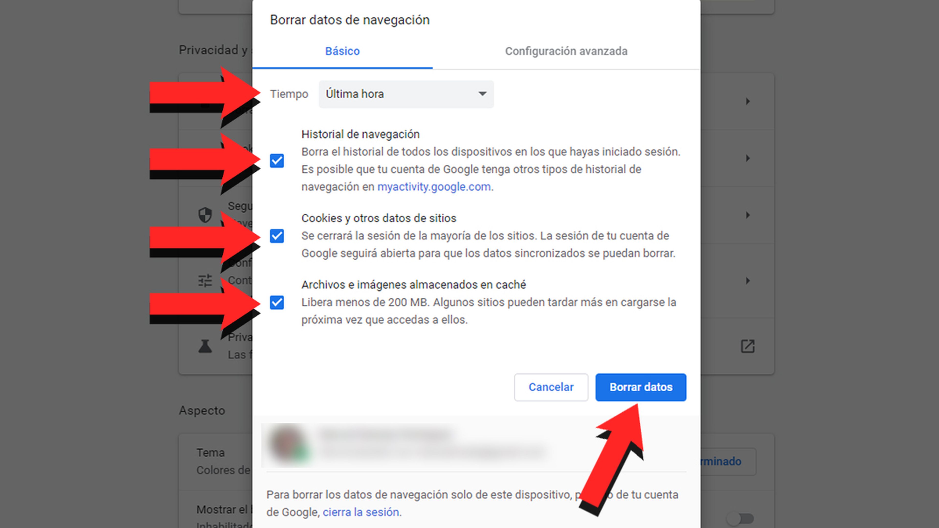 Borrar datos Chrome