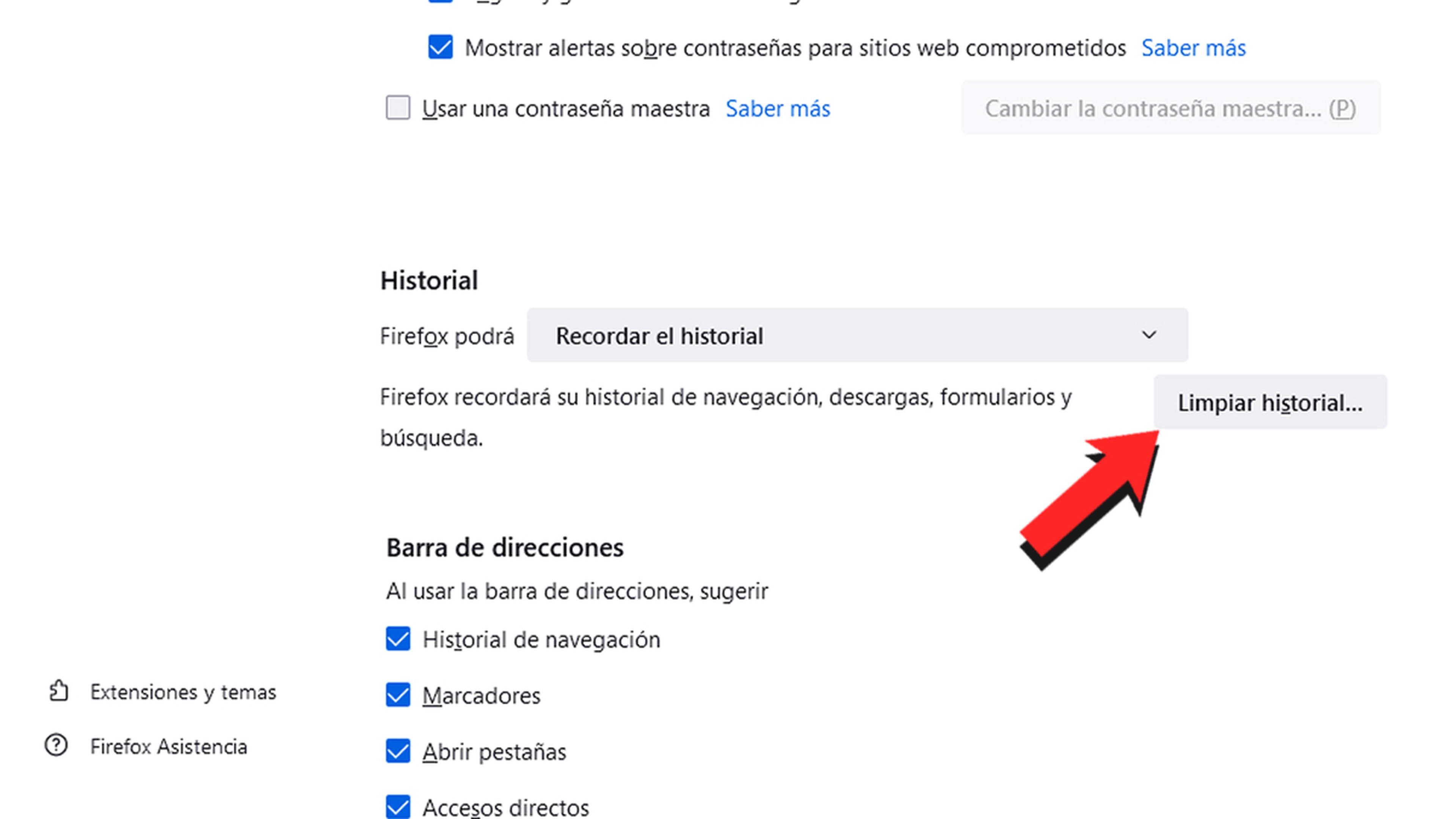 Borrar datos Firefox