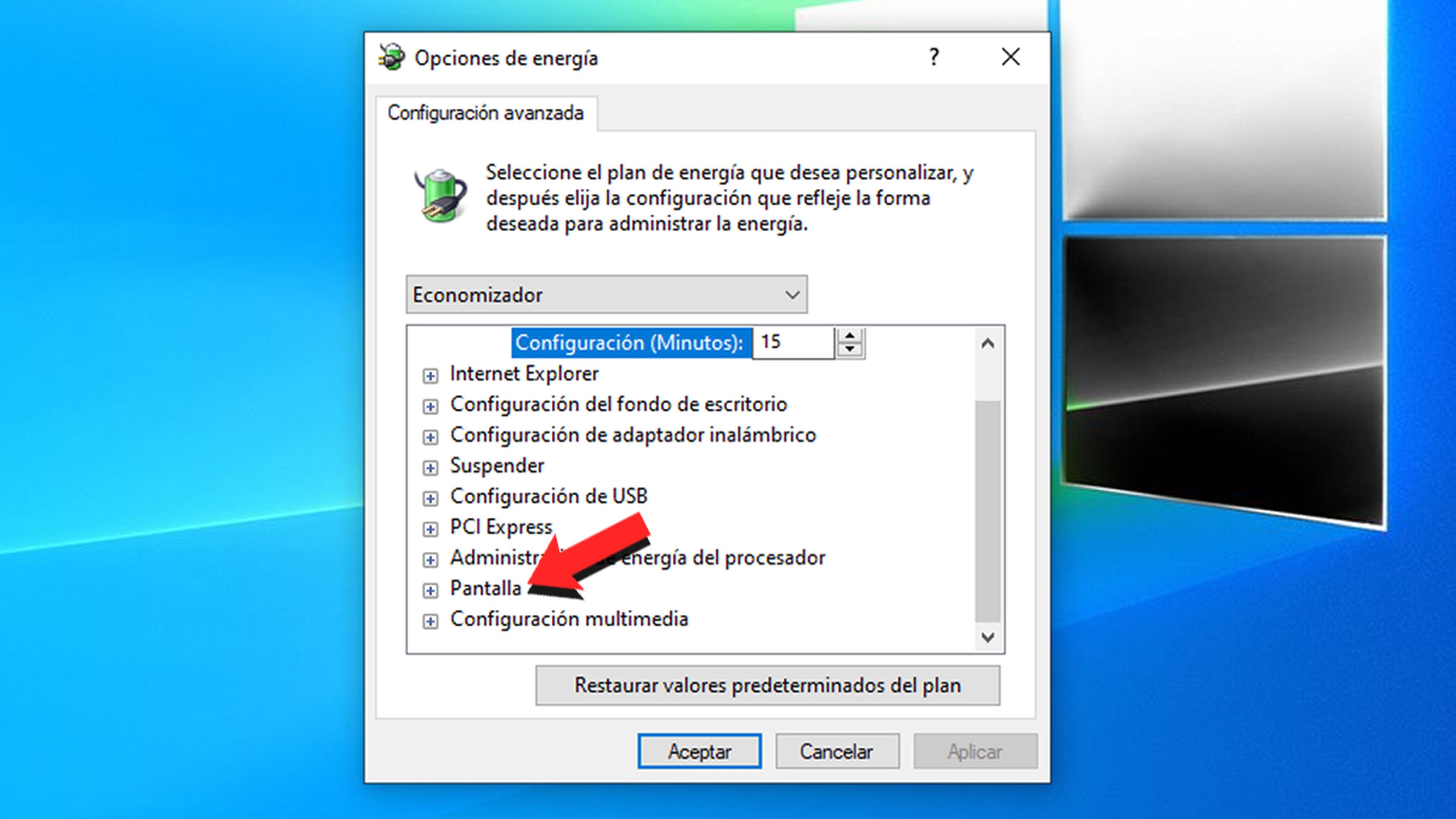 Brillo Windows 10 Pantalla