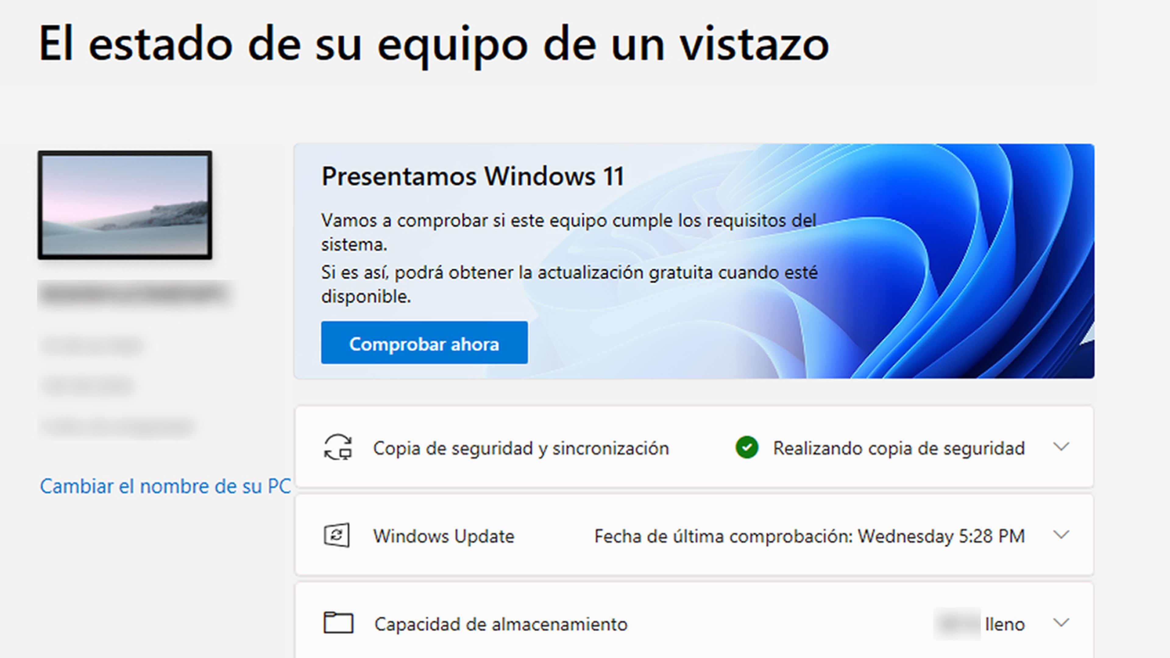 Comprobar compatibilidad con Windows 11