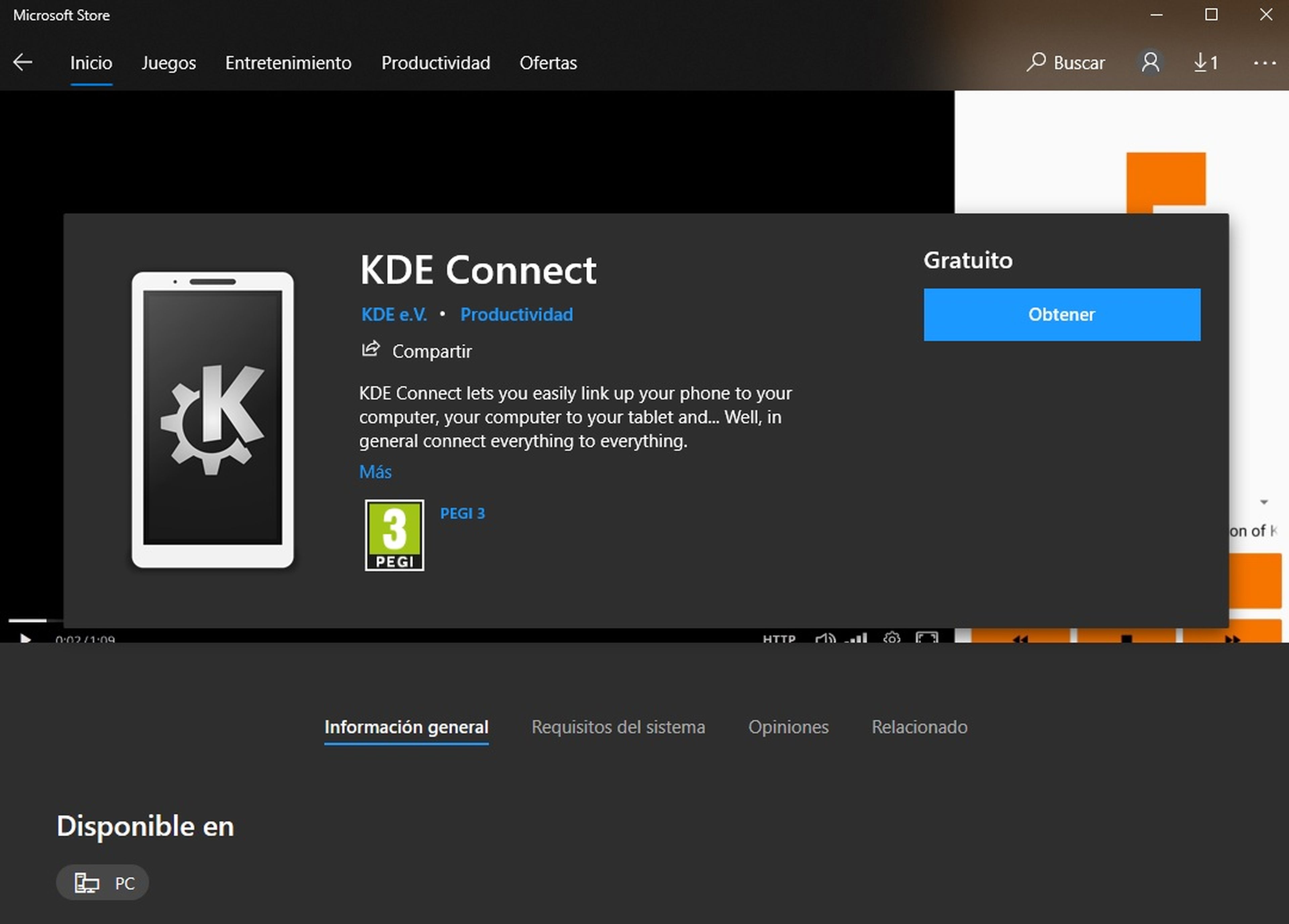 Imagen de la aplicación KDE en la Windows Store