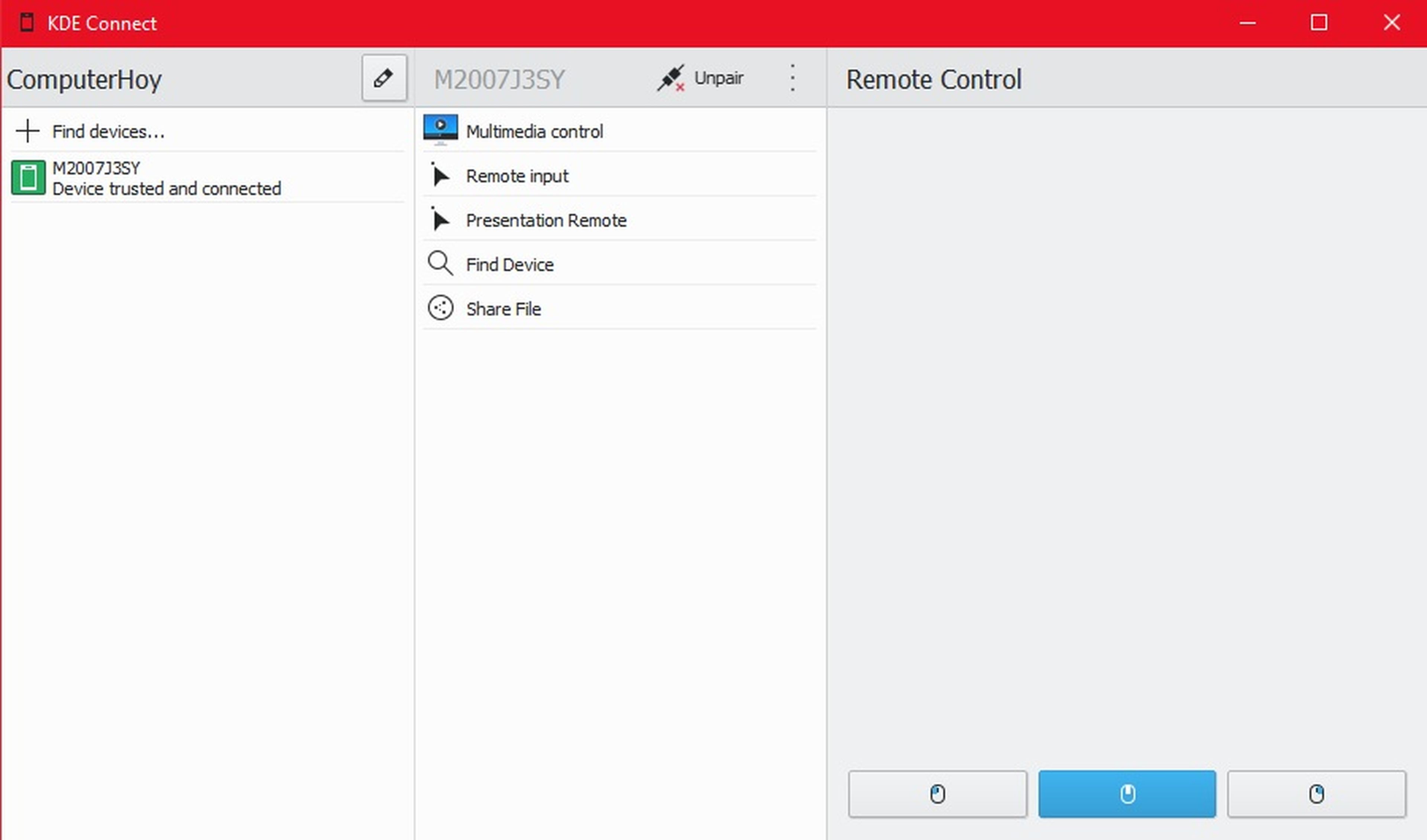Imagen del programa KDE Connect funcionando en Windows