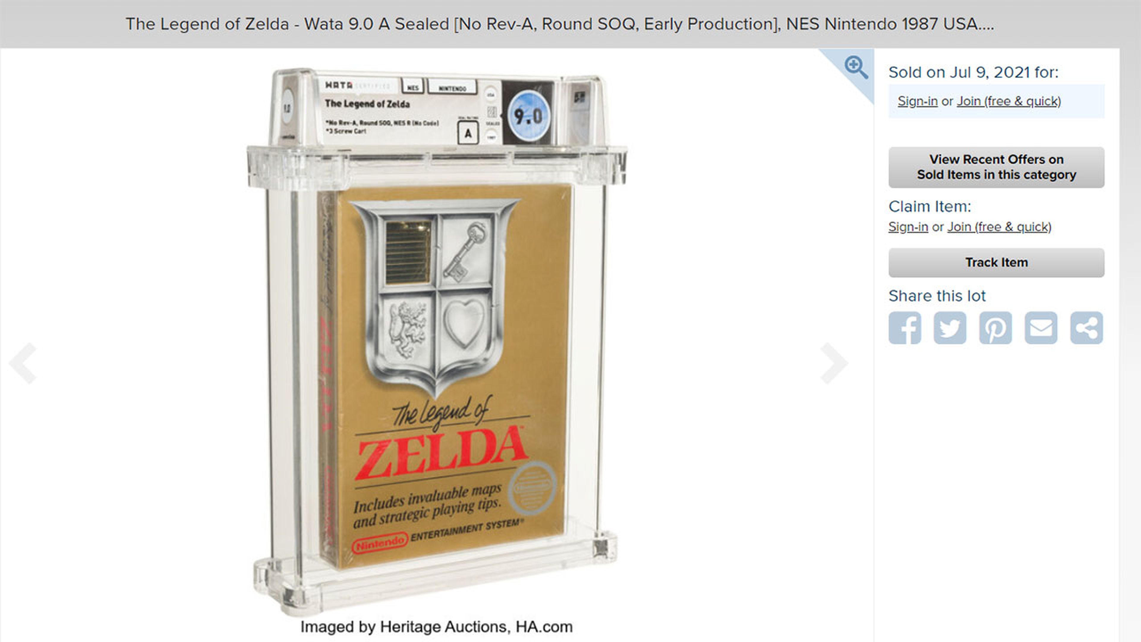 The Legend of Zelda NES precintado y calificado