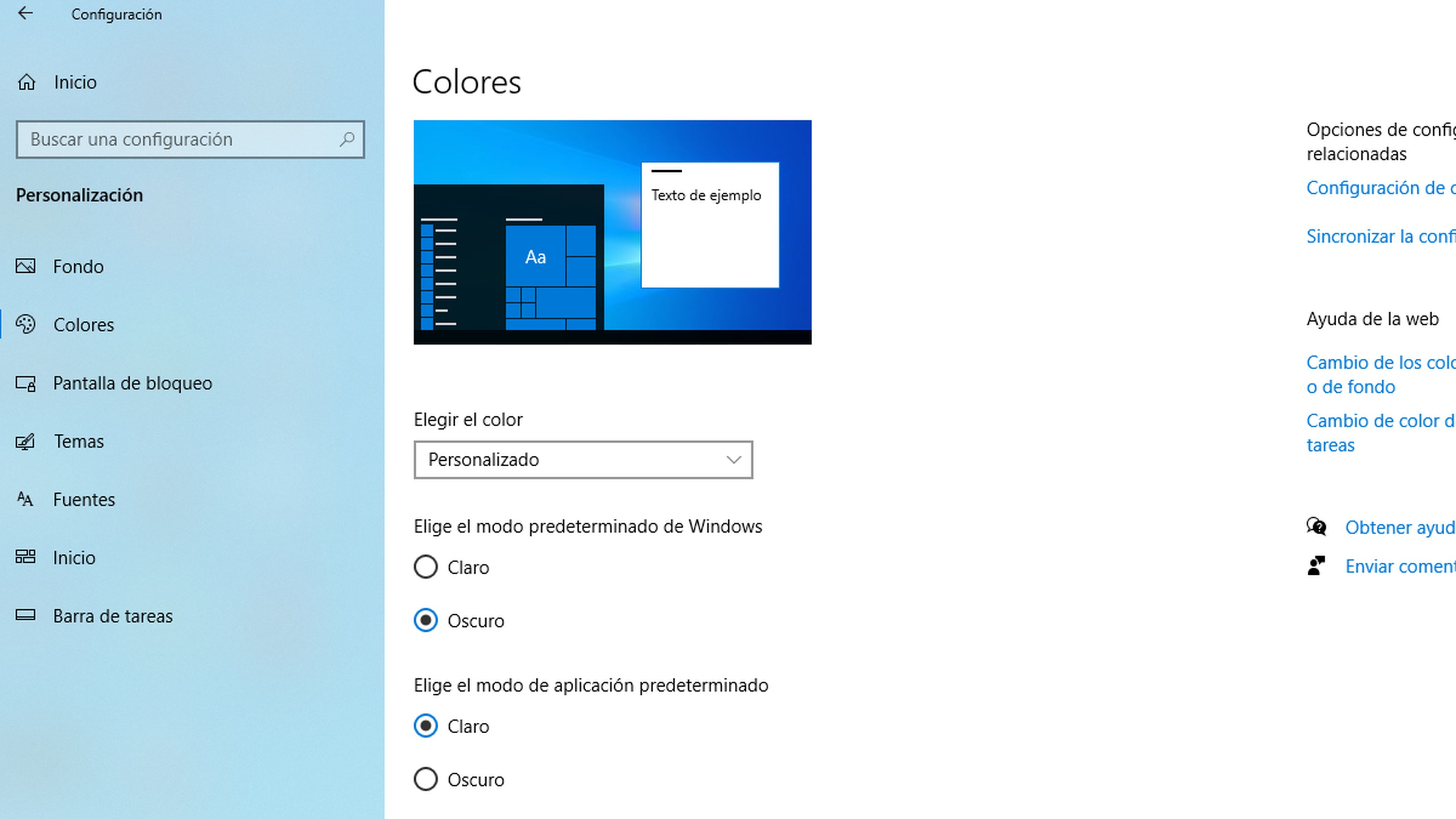 Modo Oscuro de Windows 10