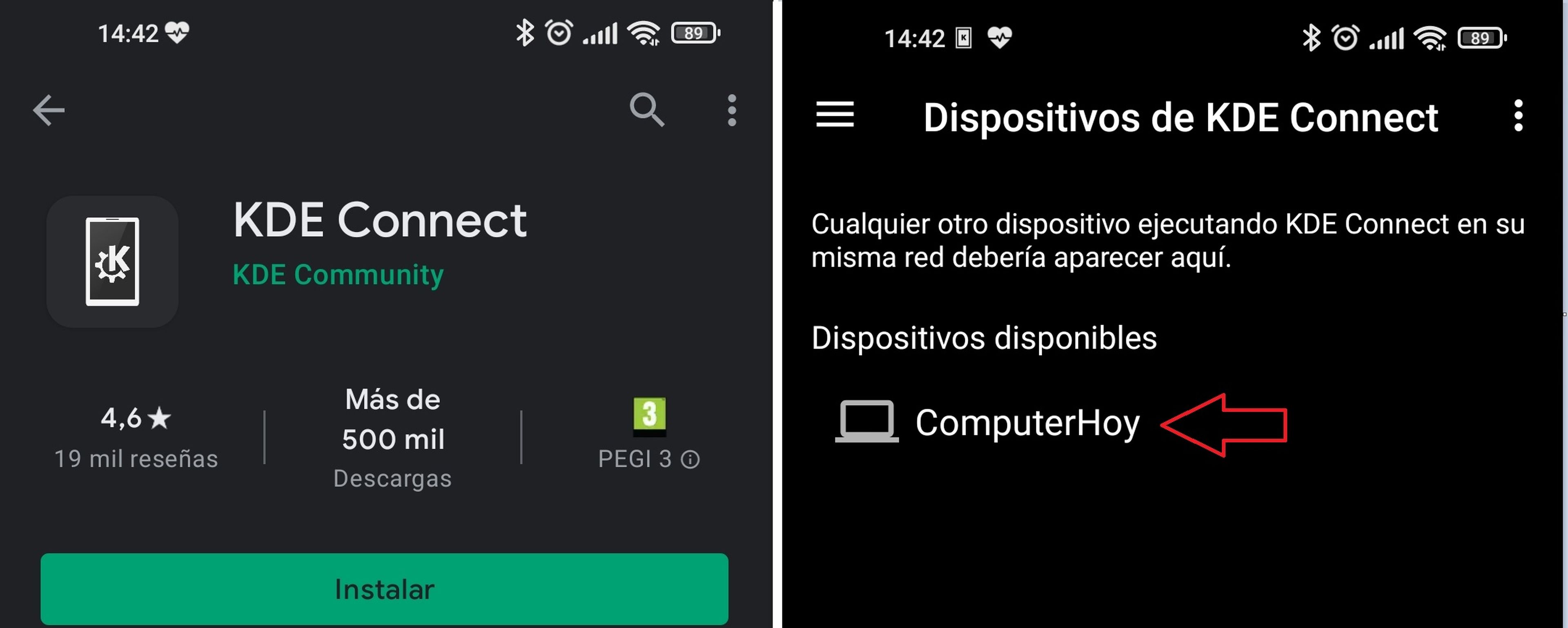 Pasos 1 y 2 en Android para KDE Connect