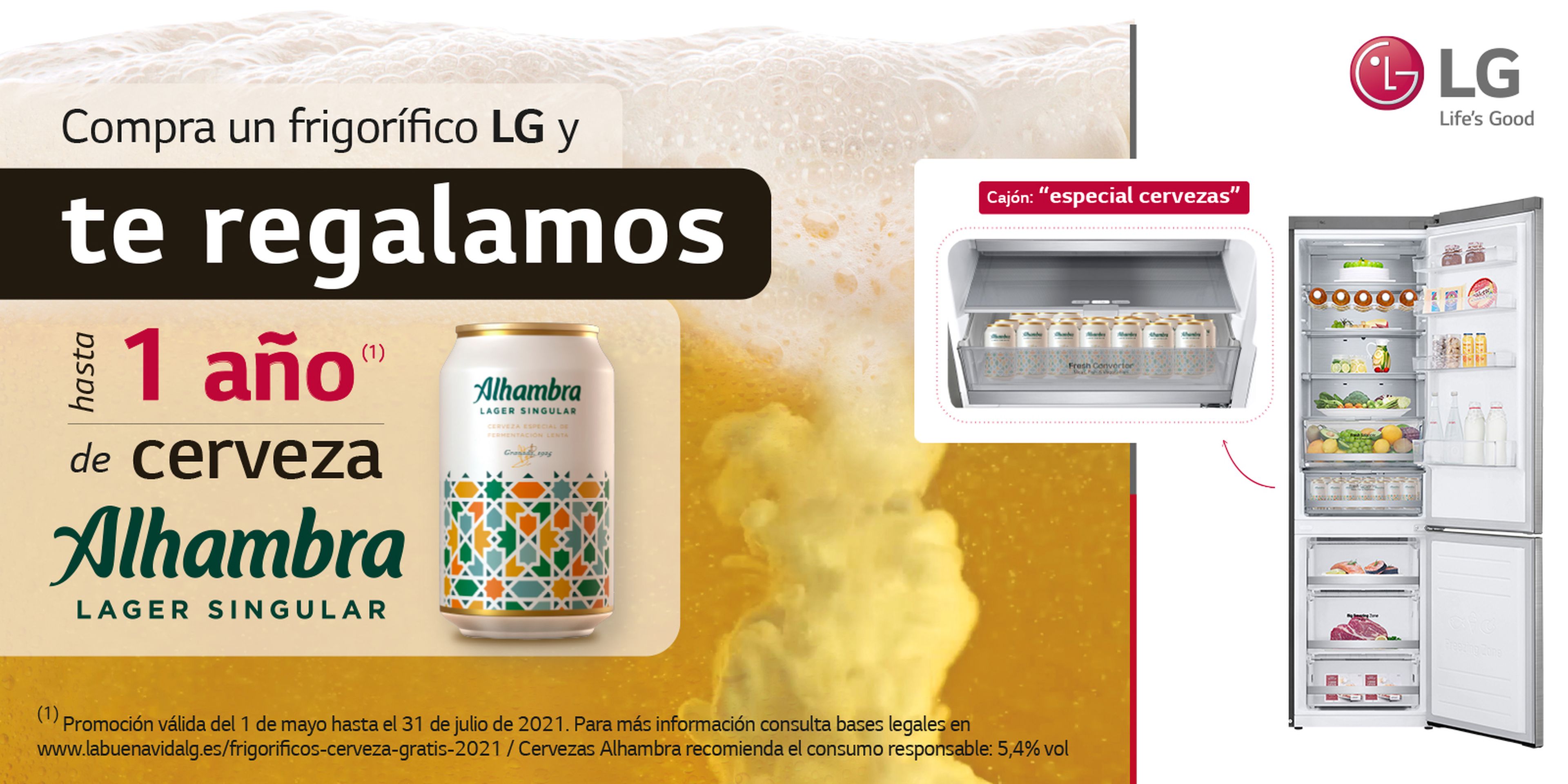 Promoción frigoríficos LG - 1 año gratis de cerveza Alhambra