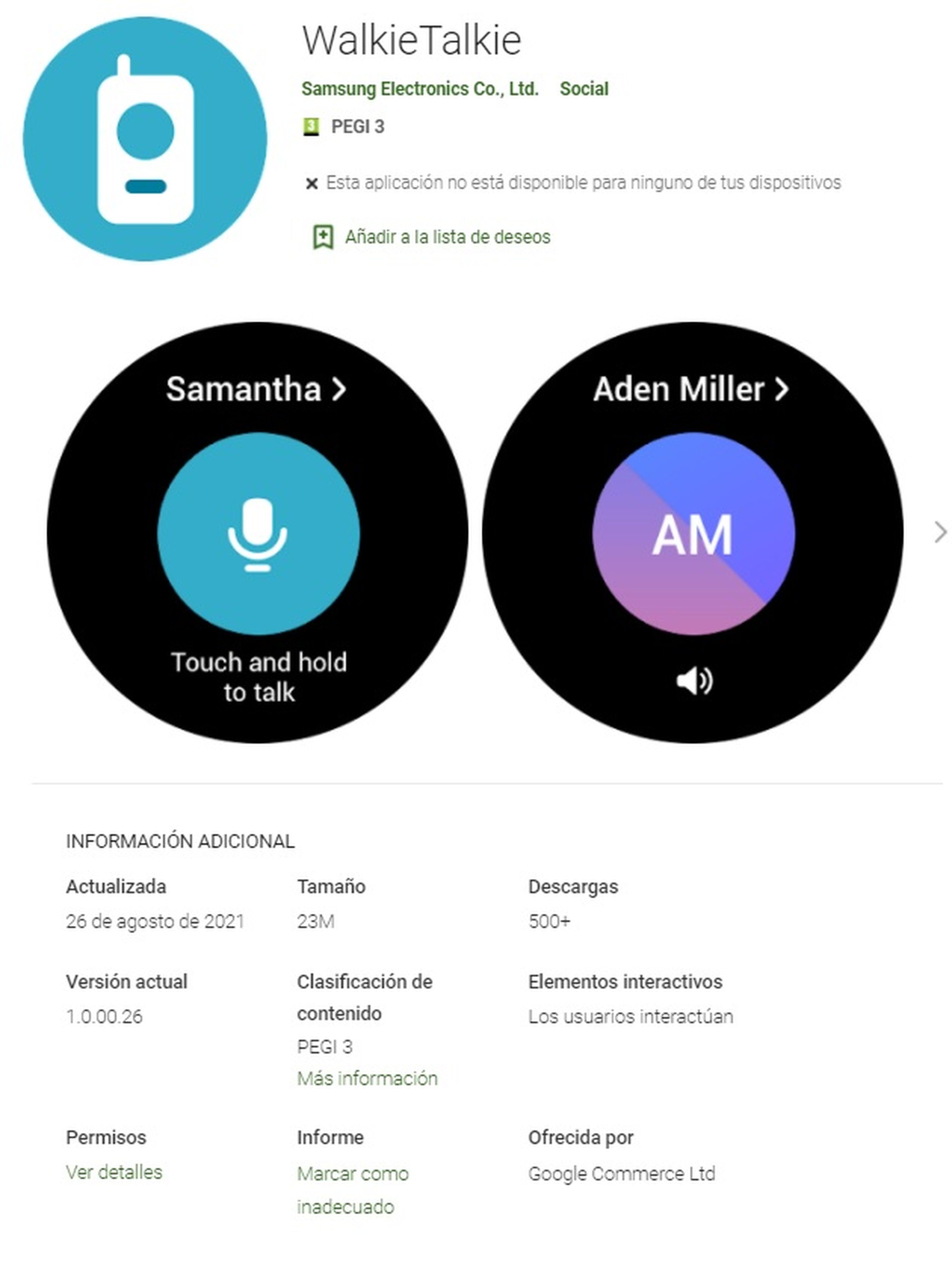 La aplicacion Walkie-Talkie de Samsung Galaxy Watch 4