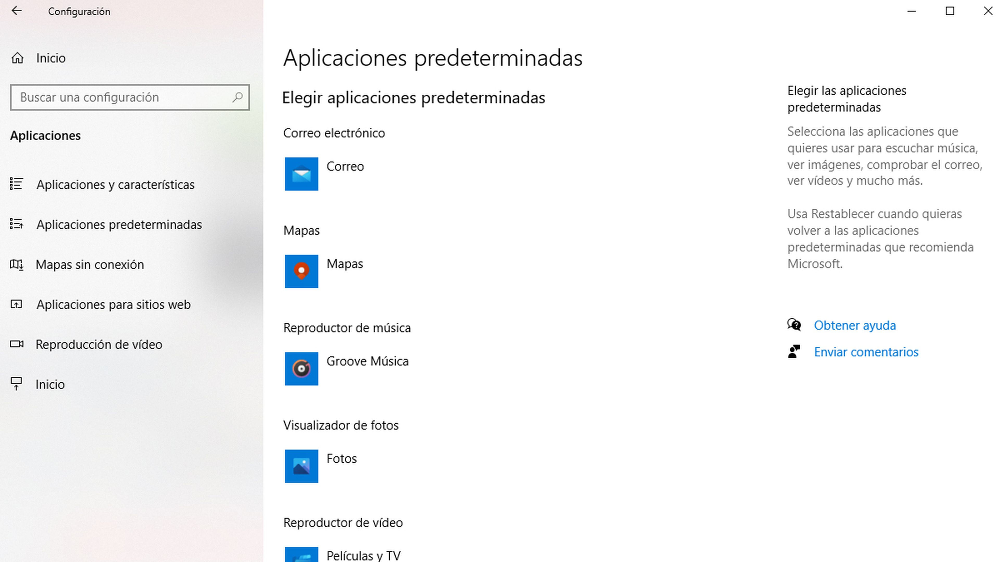 Aplicaciones predeterminadas de Windows 10