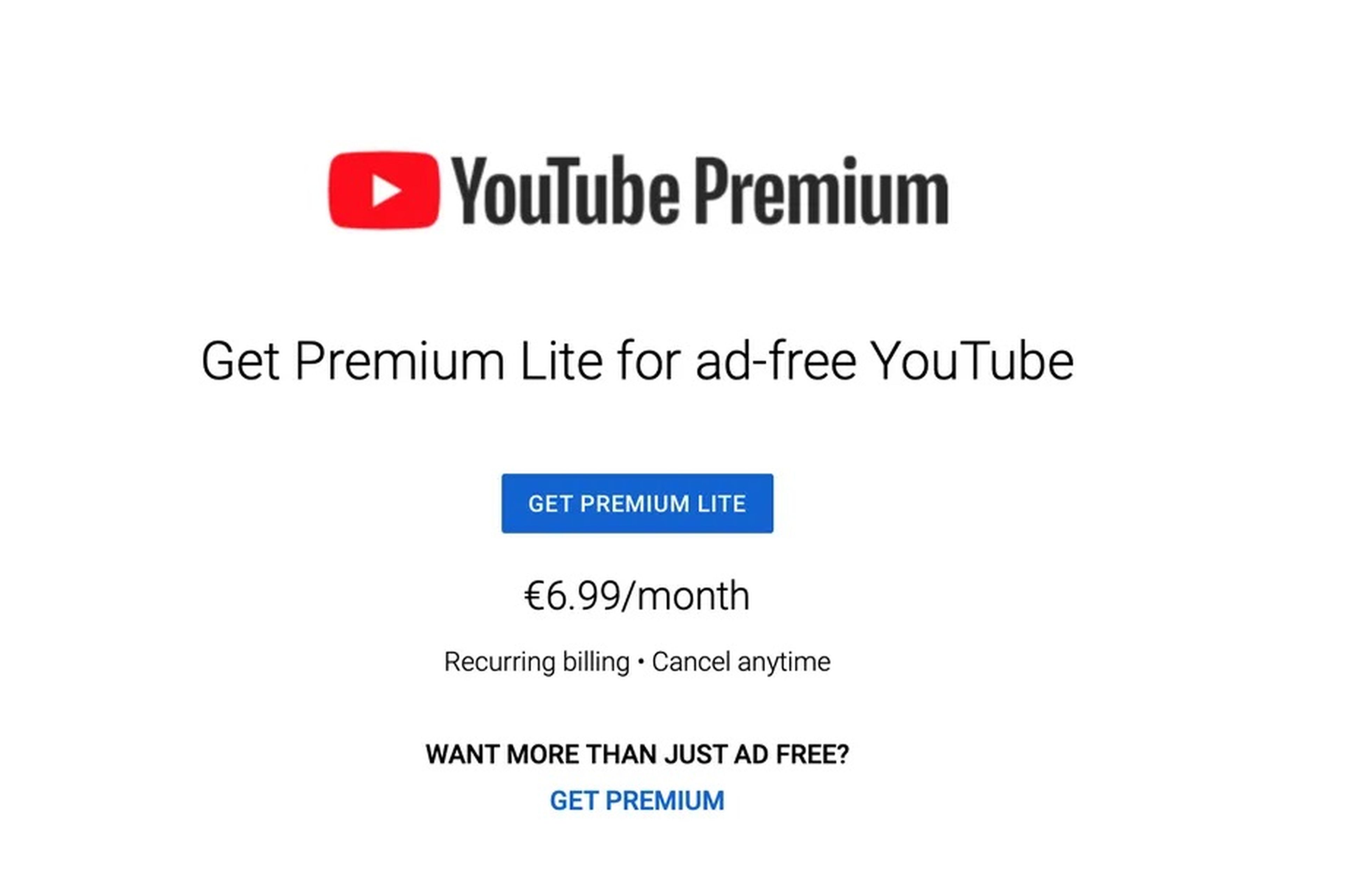 El nuevo plan de pago Premium Lite de Youtube