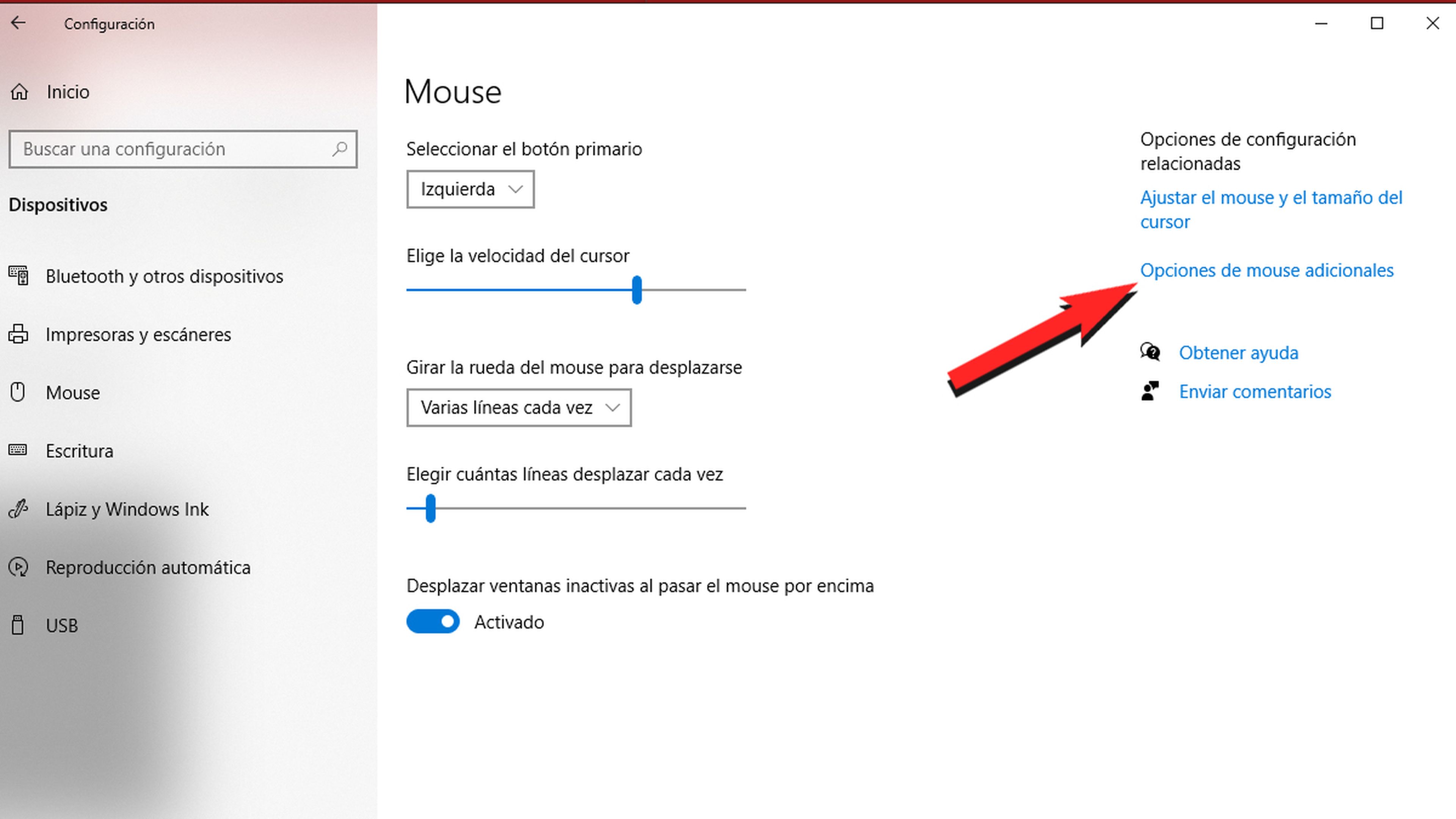 Opciones de mouse adicionales