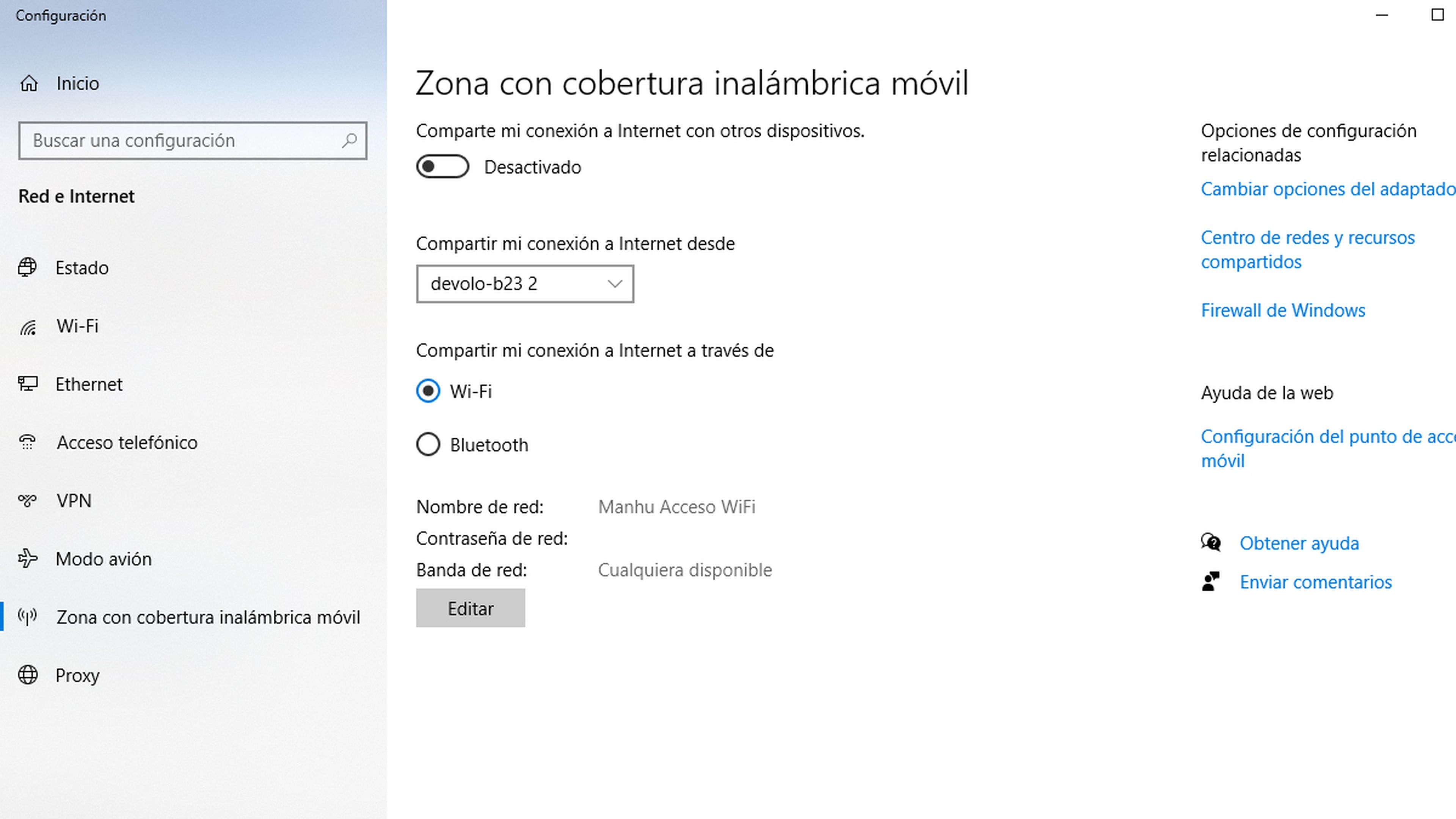 Punto de Acceso WiFi Windows 10