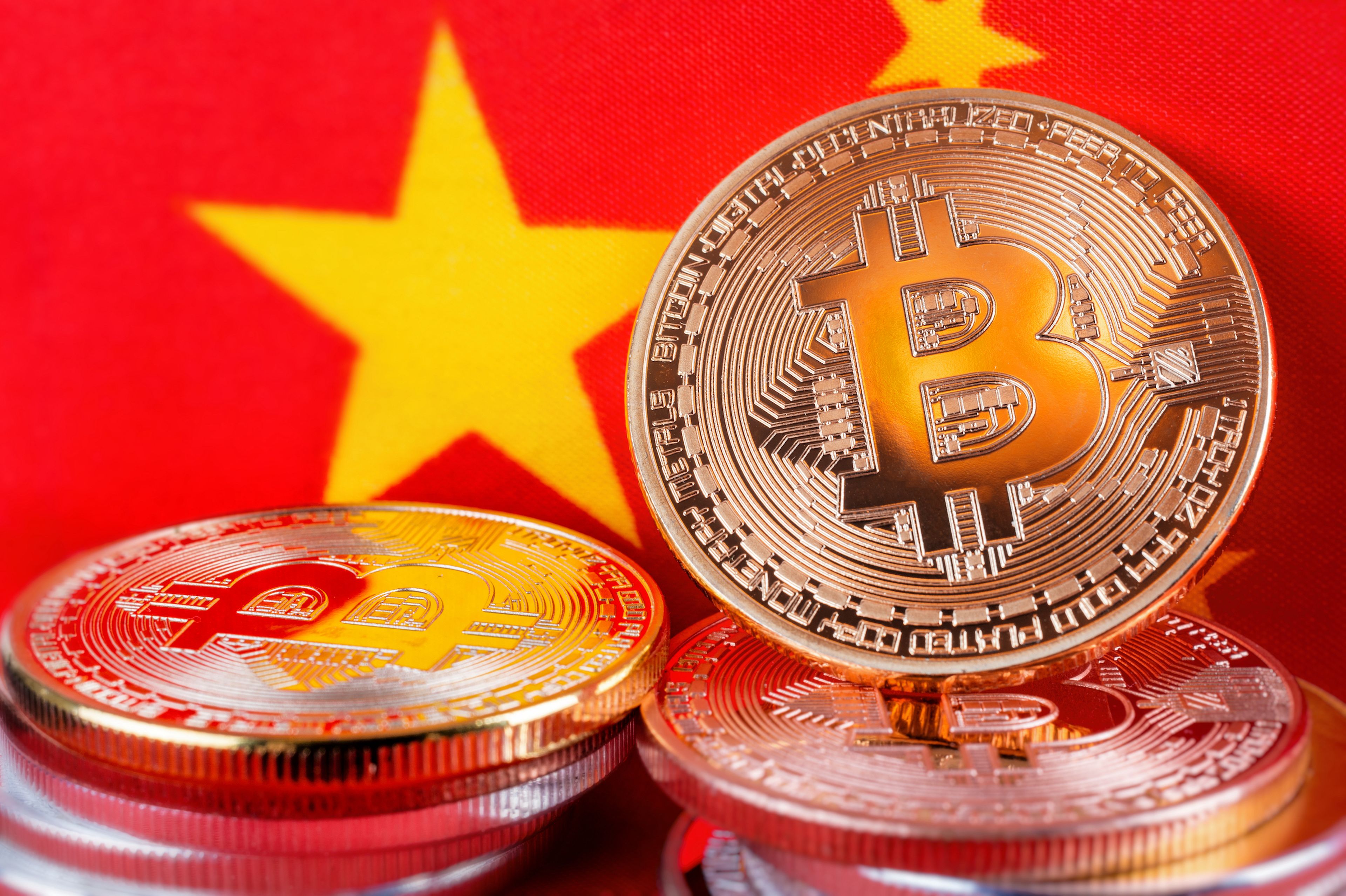 Bitcoins sobre la bandera de China