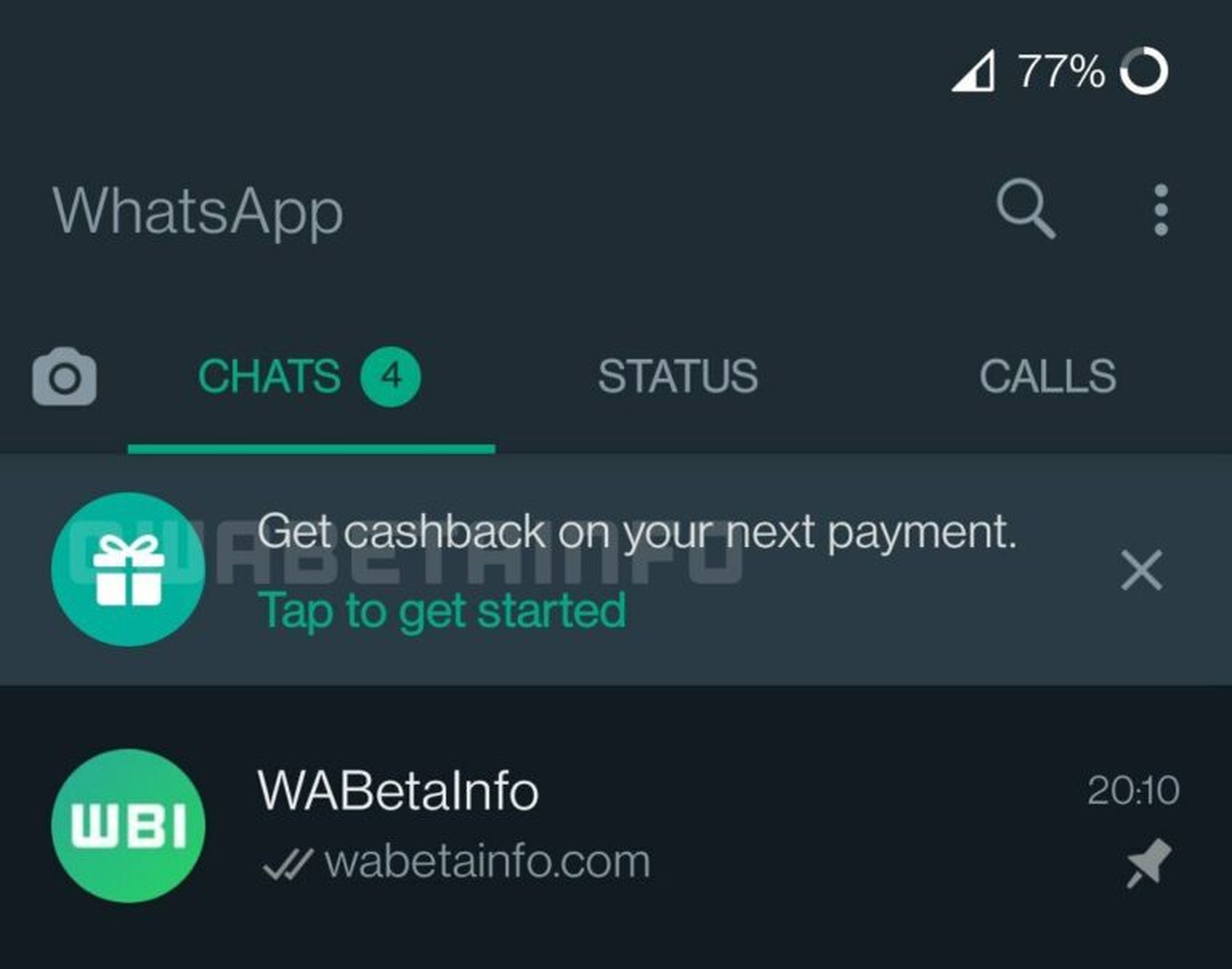 Cashback en Whatsapp