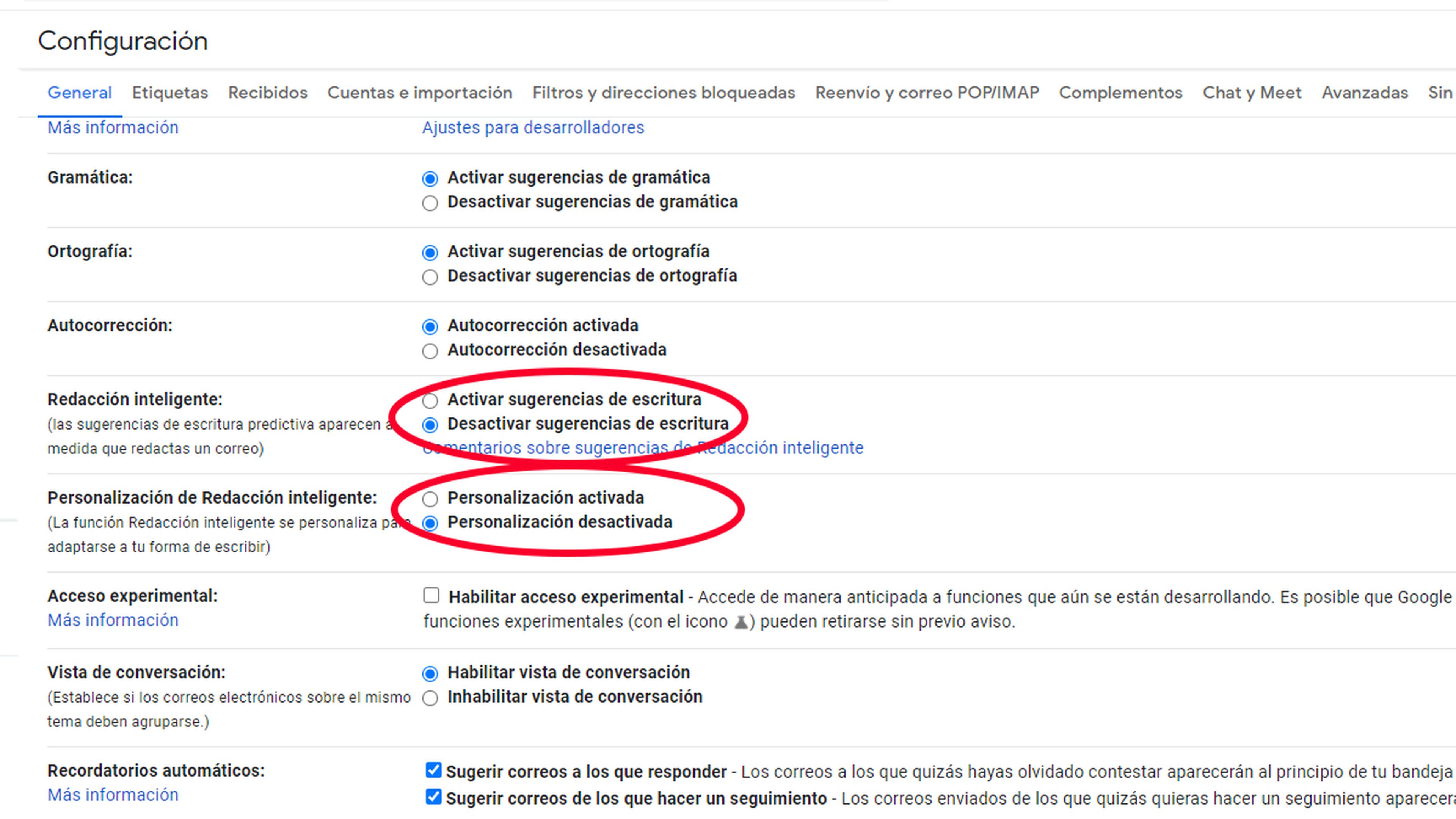 Desactivar IA en Gmail