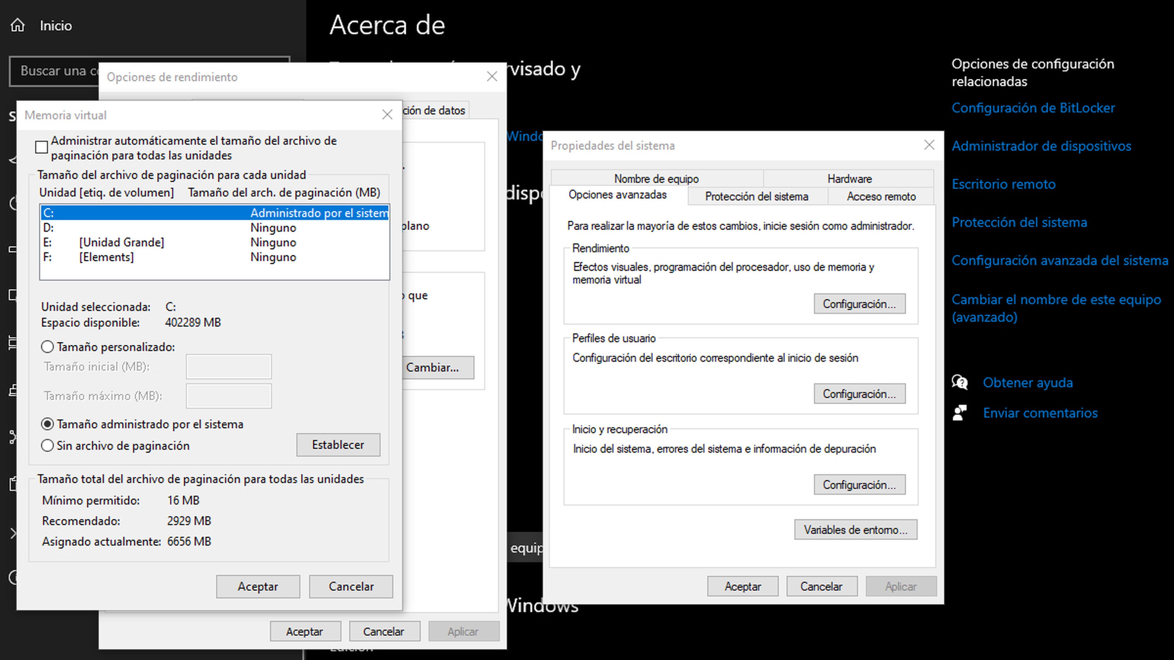 Memoria virtual en Windows 10