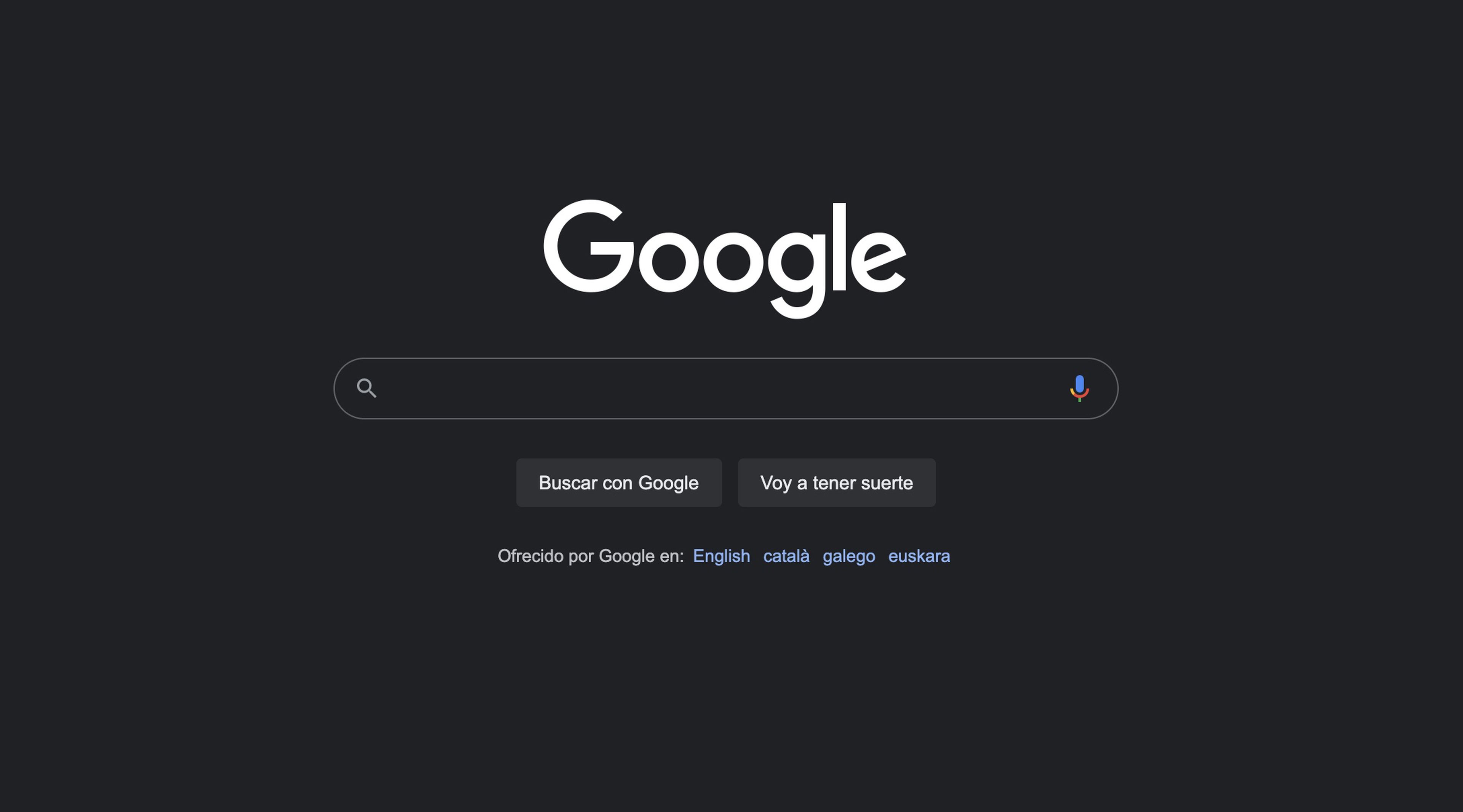 Modo oscuro buscador de Google (escritorio)