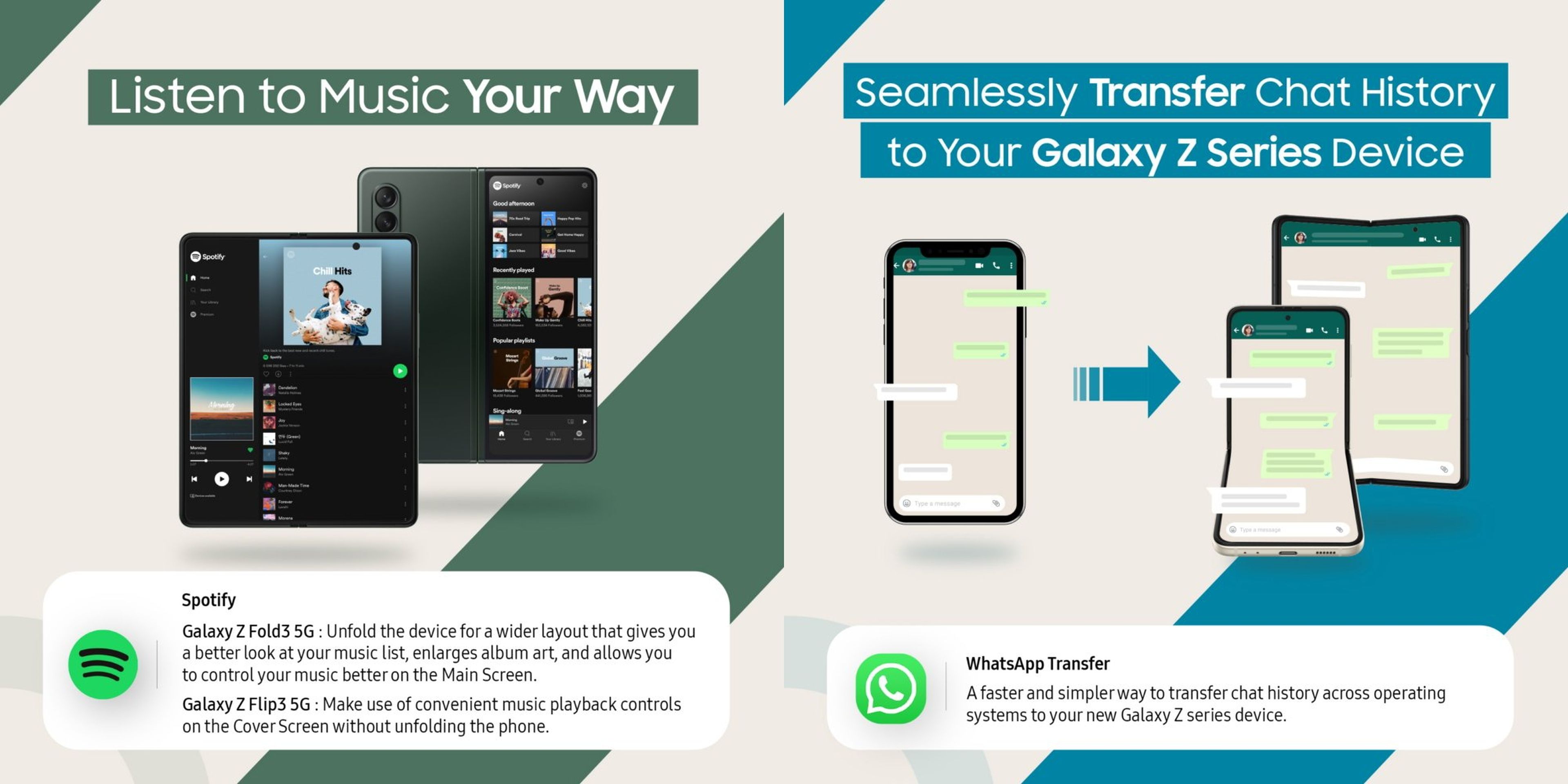 Spotify, WhatsApp y muchas más aplicaciones se suman al carro de los plegables de Samsung adaptando su diseño