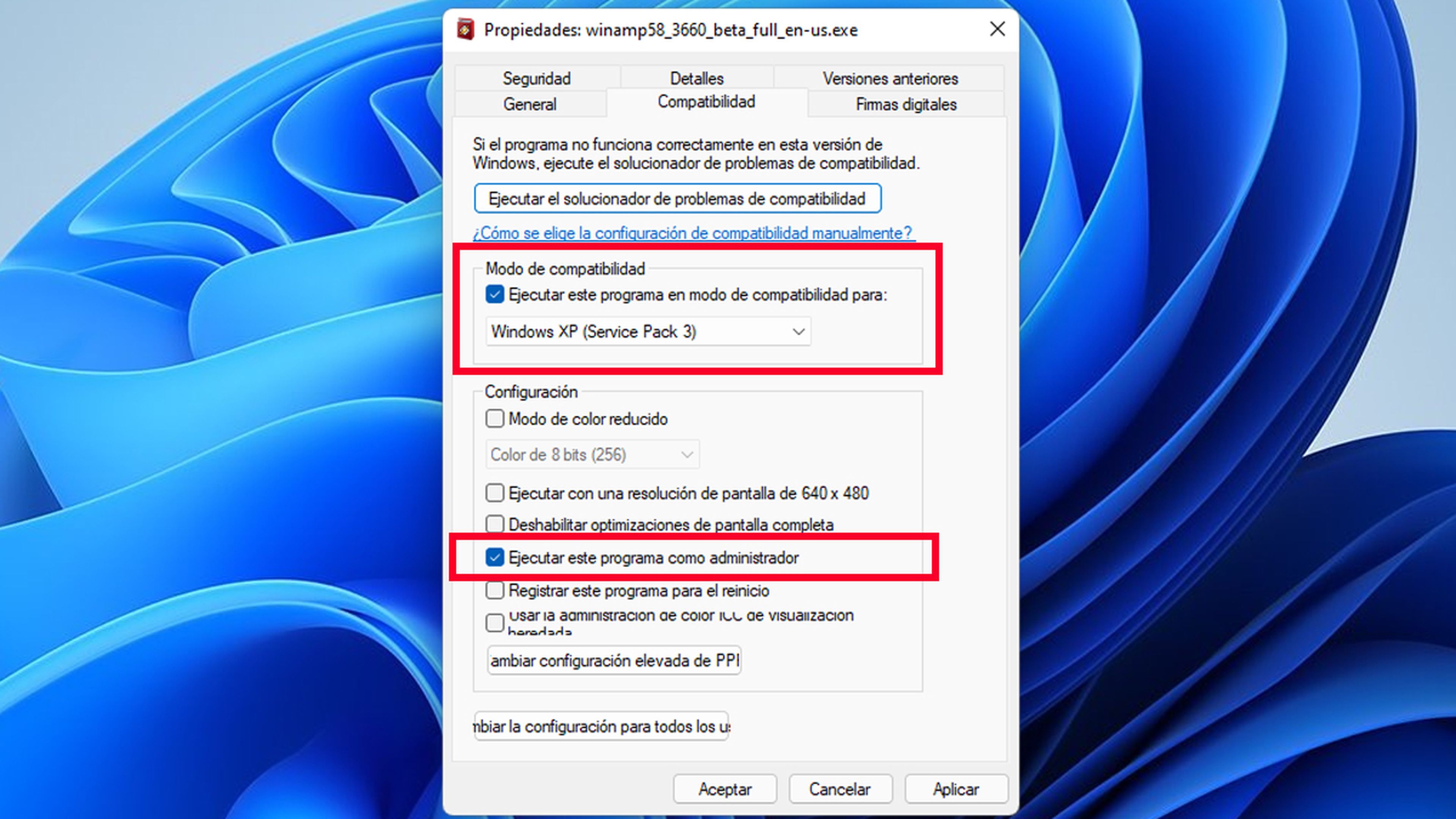 Compatibilidad aplicación antigua con Windows 11