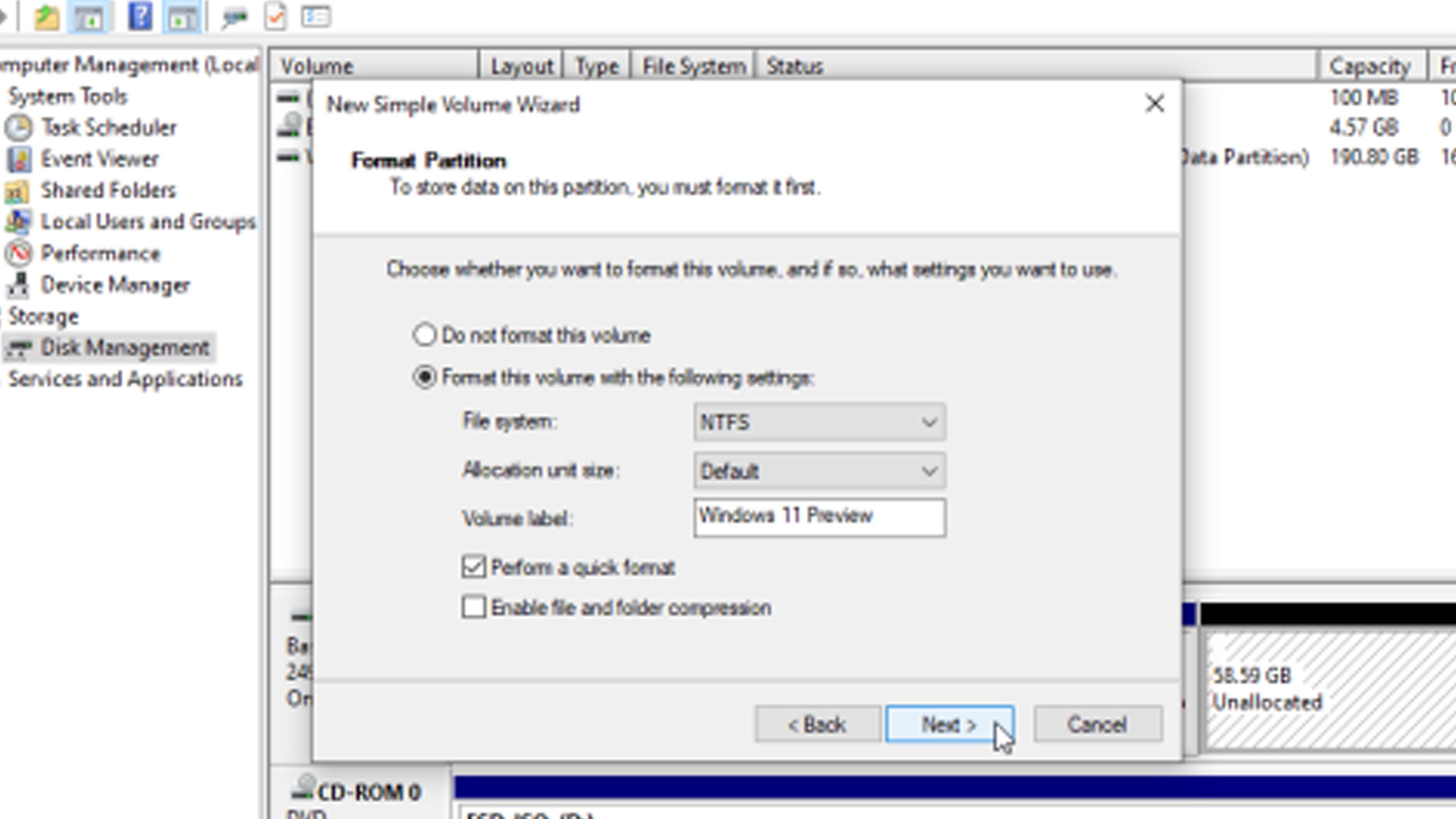 Crear partición Windows 11