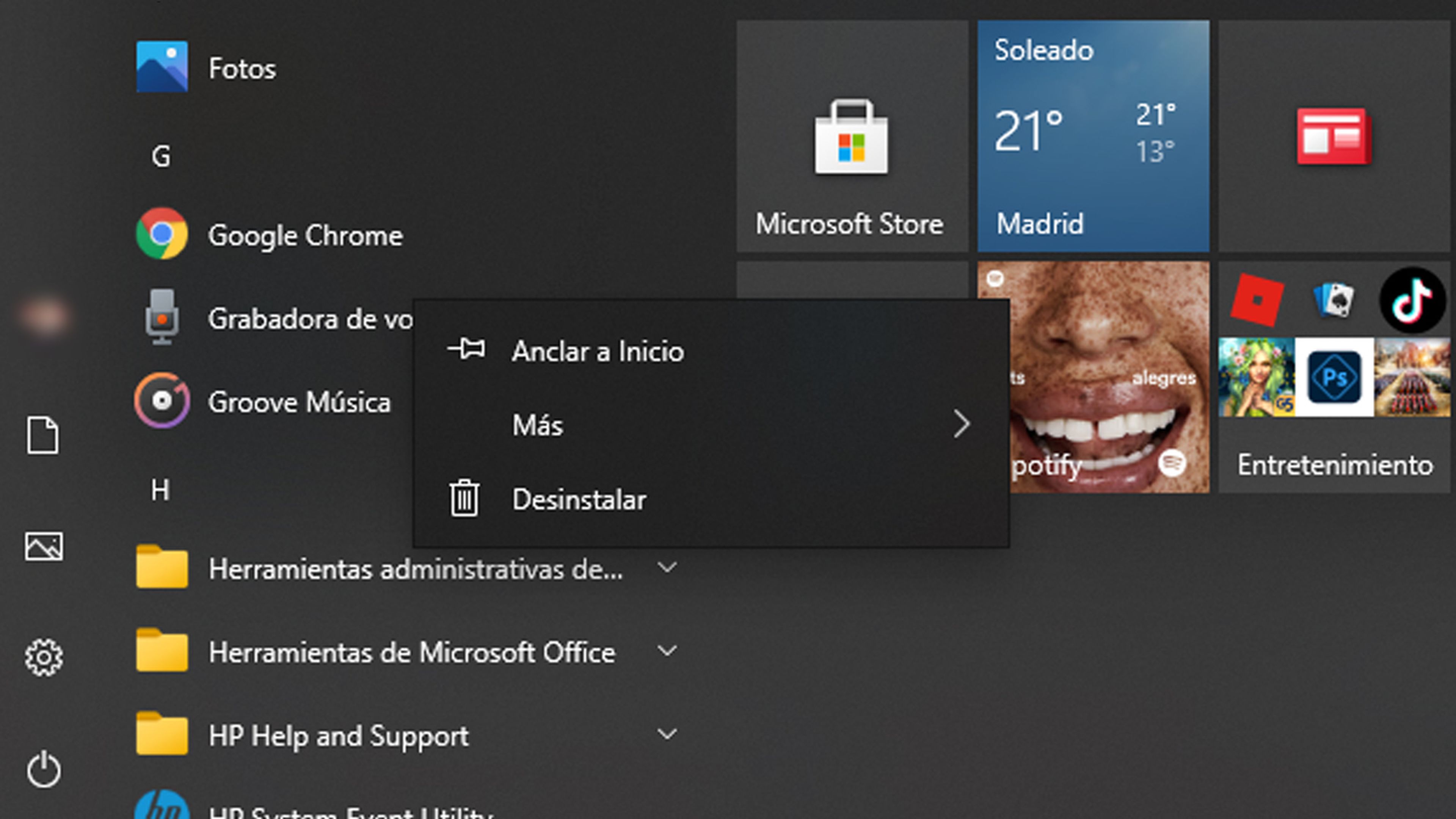 Desinstalar programa Windows 10
