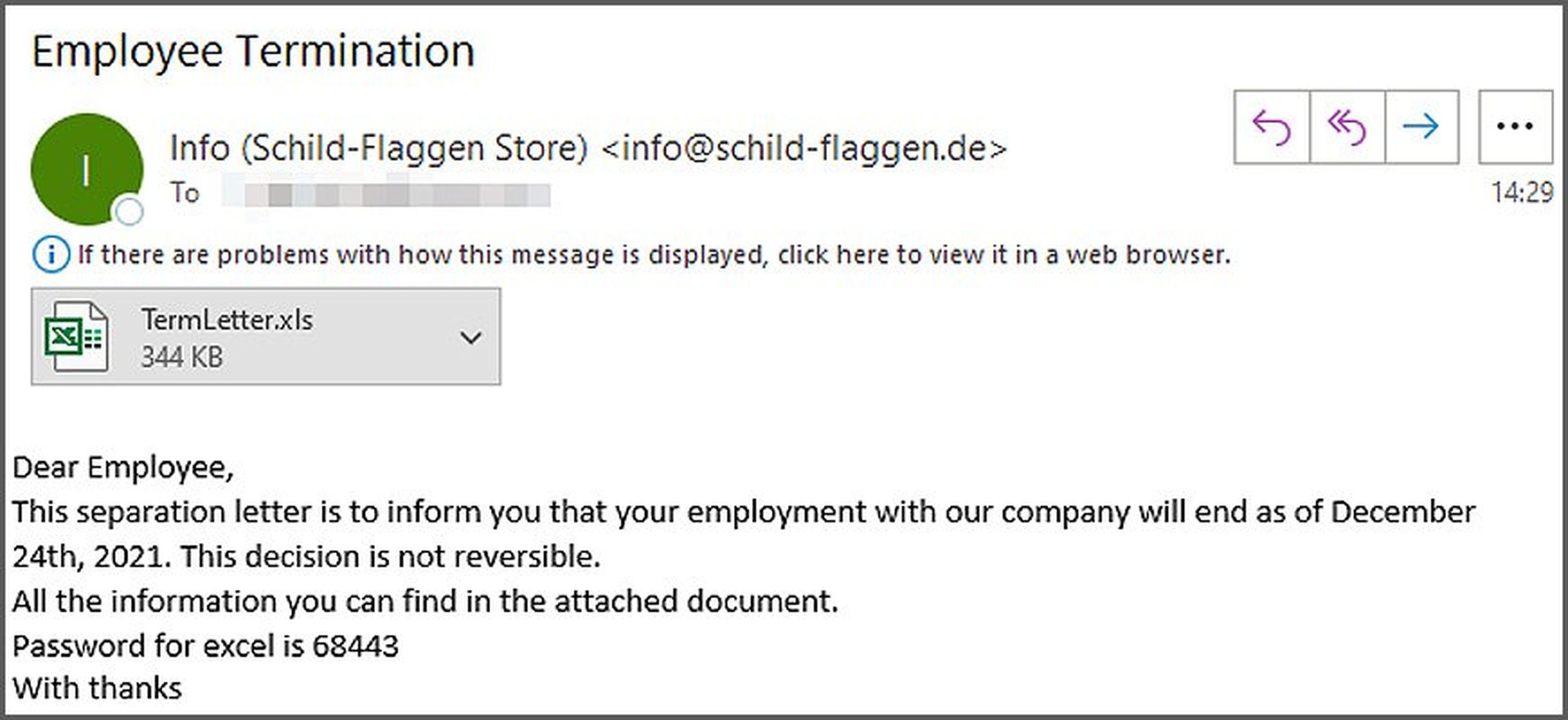 ¡Despedido! El malware Dridex se hace pasar por tu empresa y te envía un email de despido para infectarte