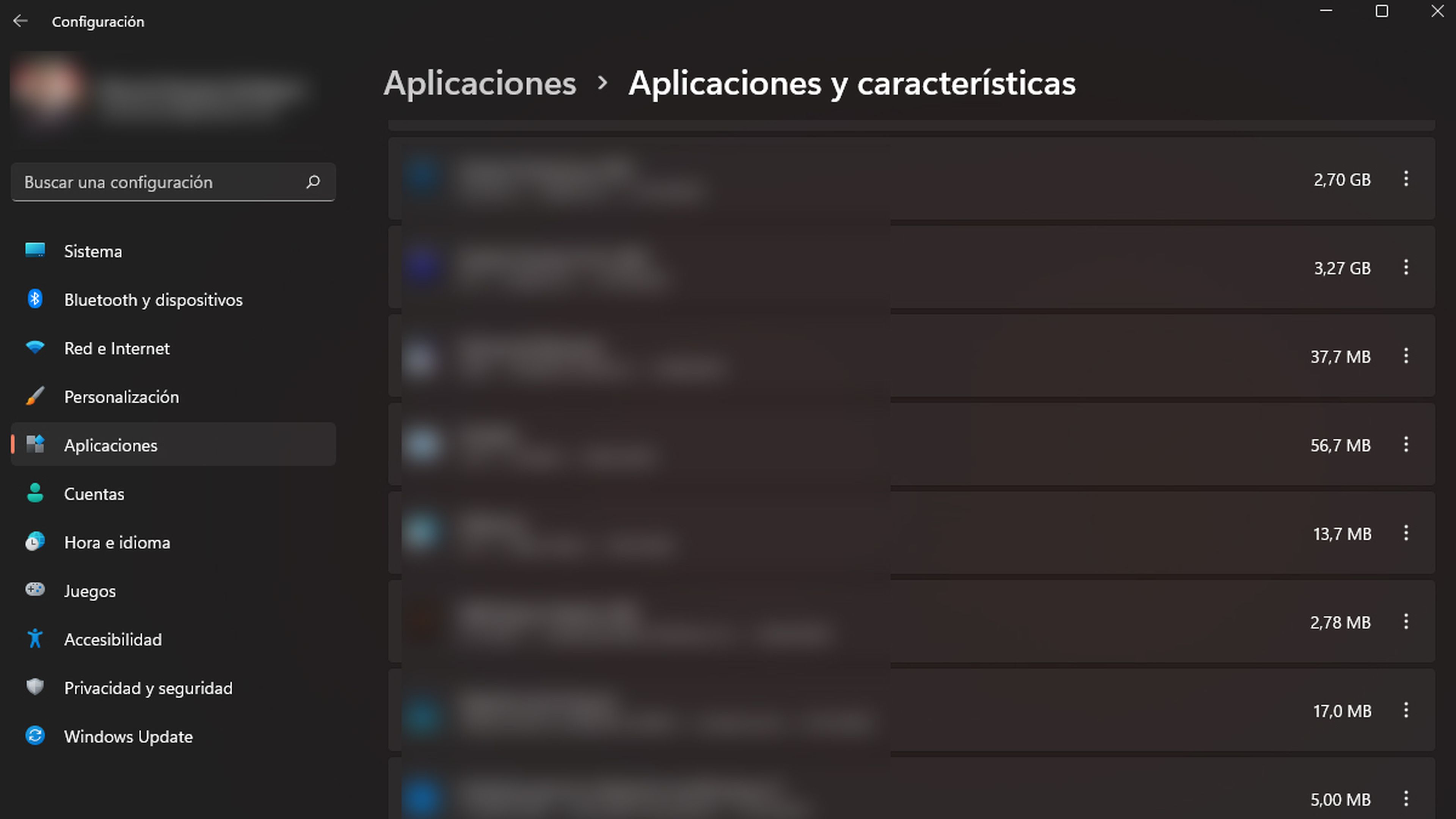 Aplicaciones y características de Windows 11