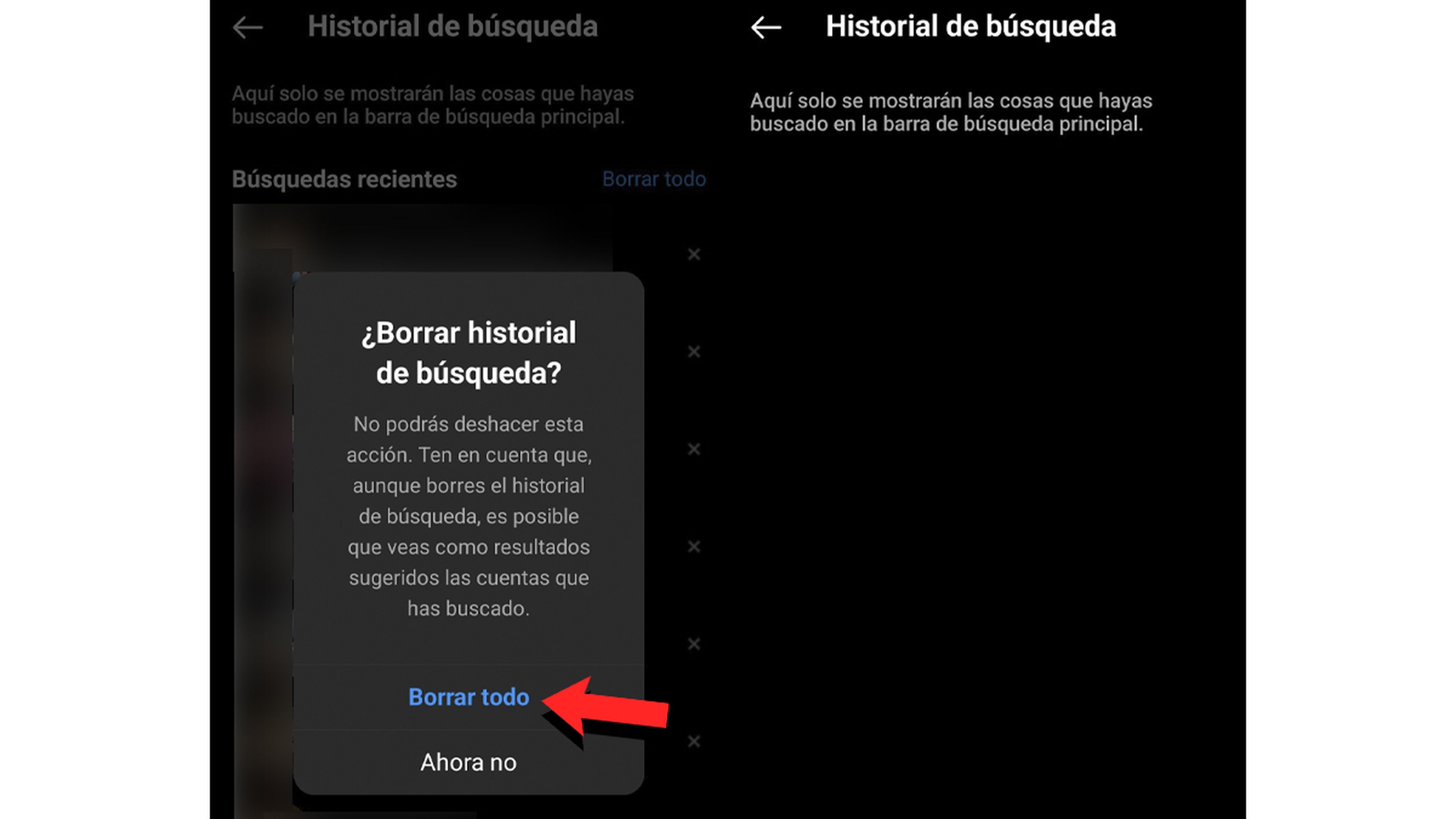 Borrar historial Instagram