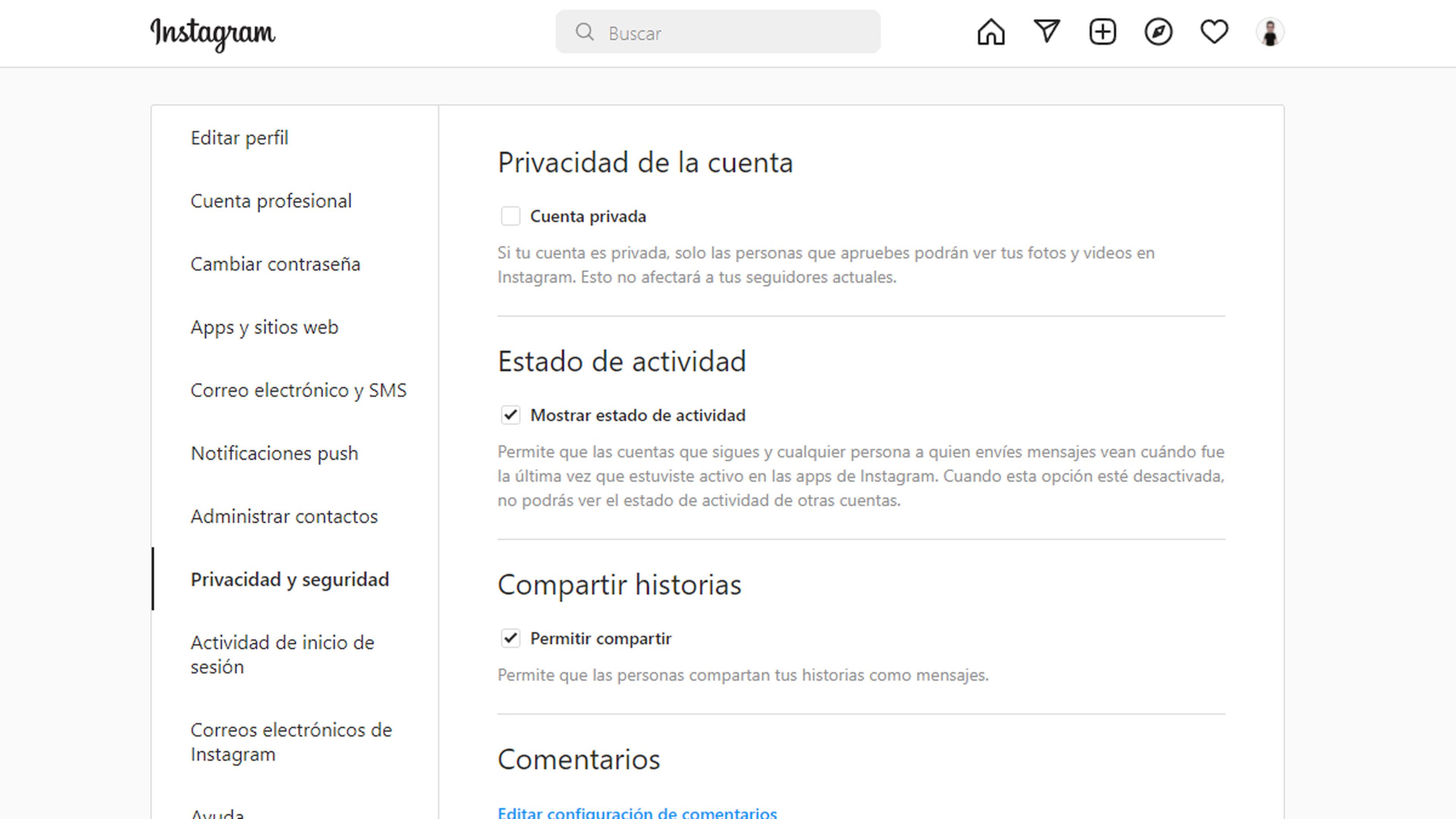 Borrar historial Instagram ordenador