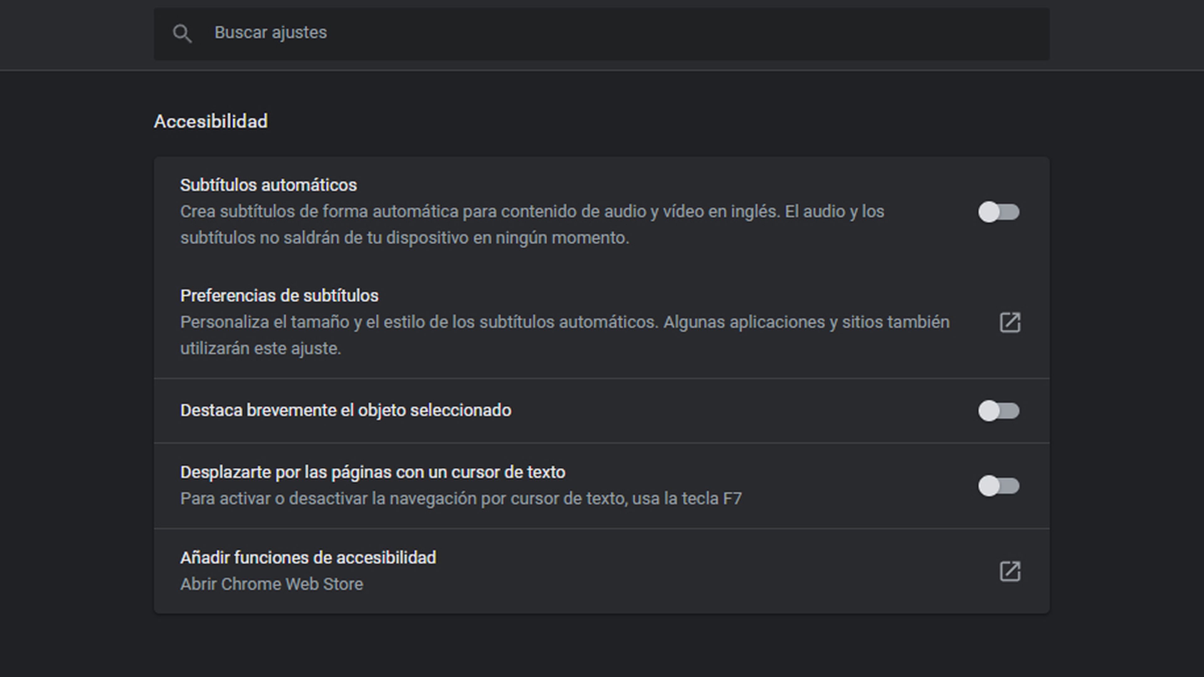 configuración avanzada Chrome Accesibilidad