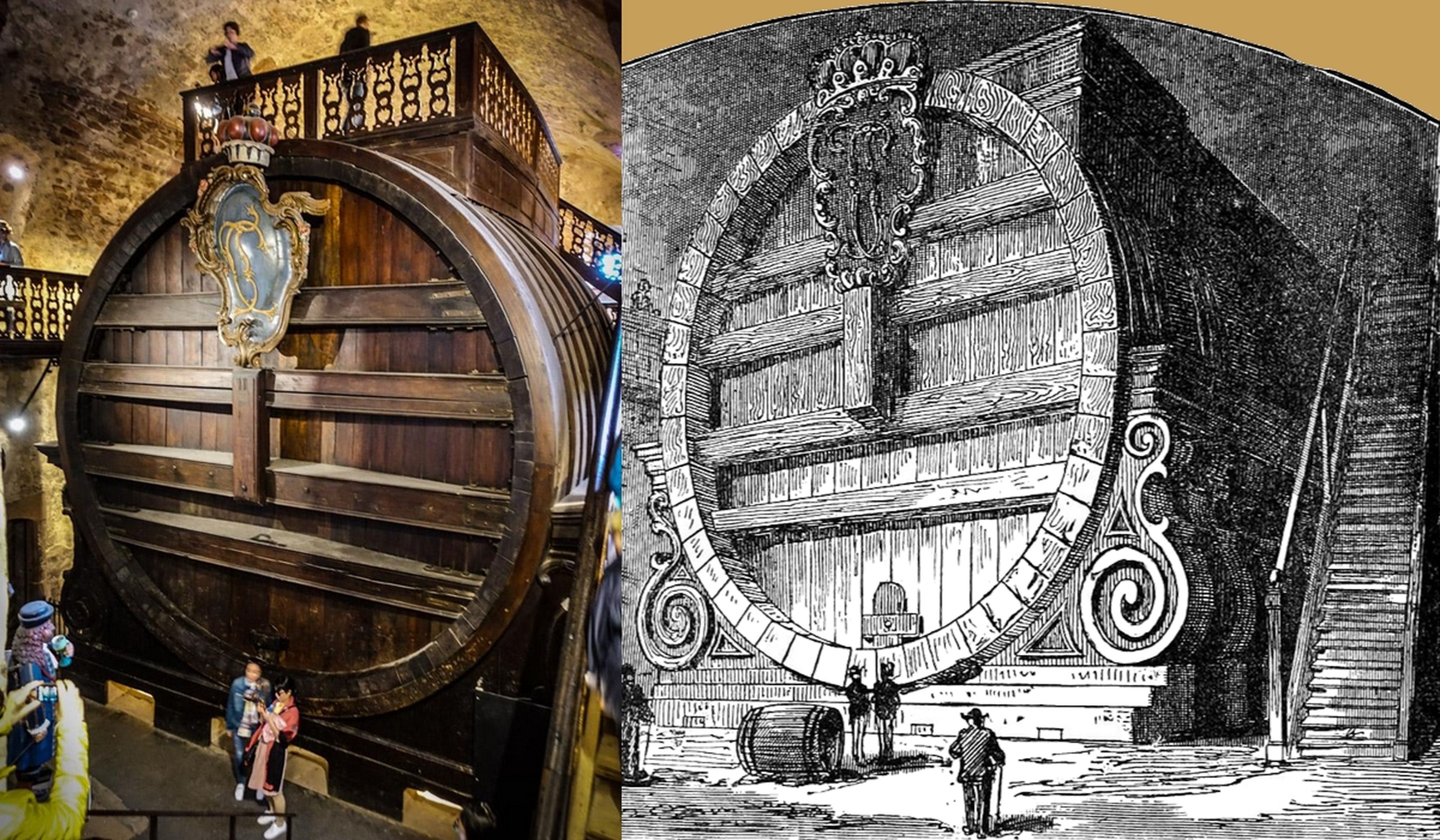 n barril de vino más grande del mundo caben 219.000 litros, y tiene una pista de baile en la parte superior