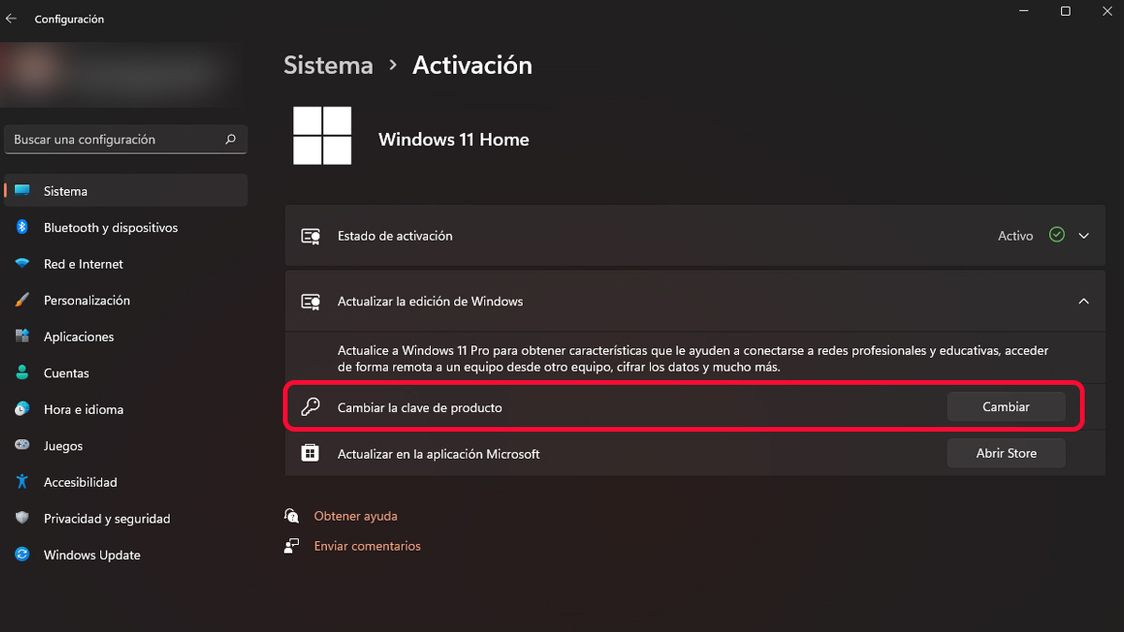 Cambiar clave de producto Windows 11