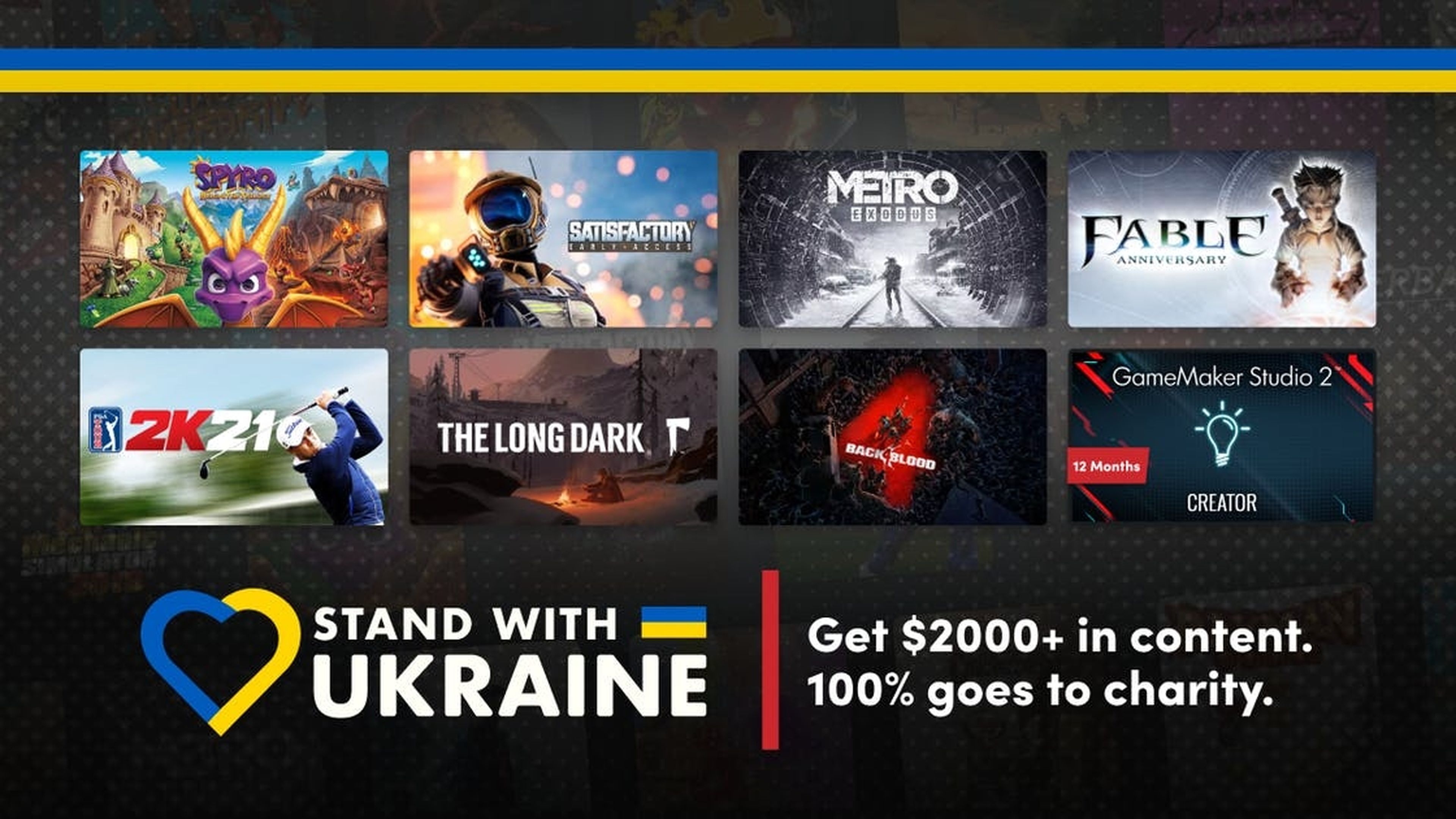Nuevo pack para ayudar a Ucrania: 123 juegos y software por 36 euros, incluye Back 4 Blood, Metro Exodus, Spyro y muchos más