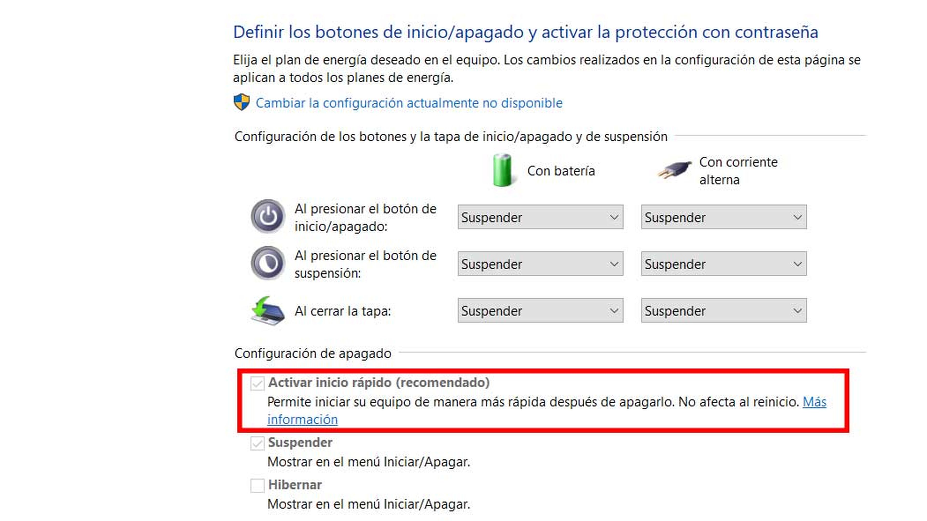 Windows 10 inicio rápido