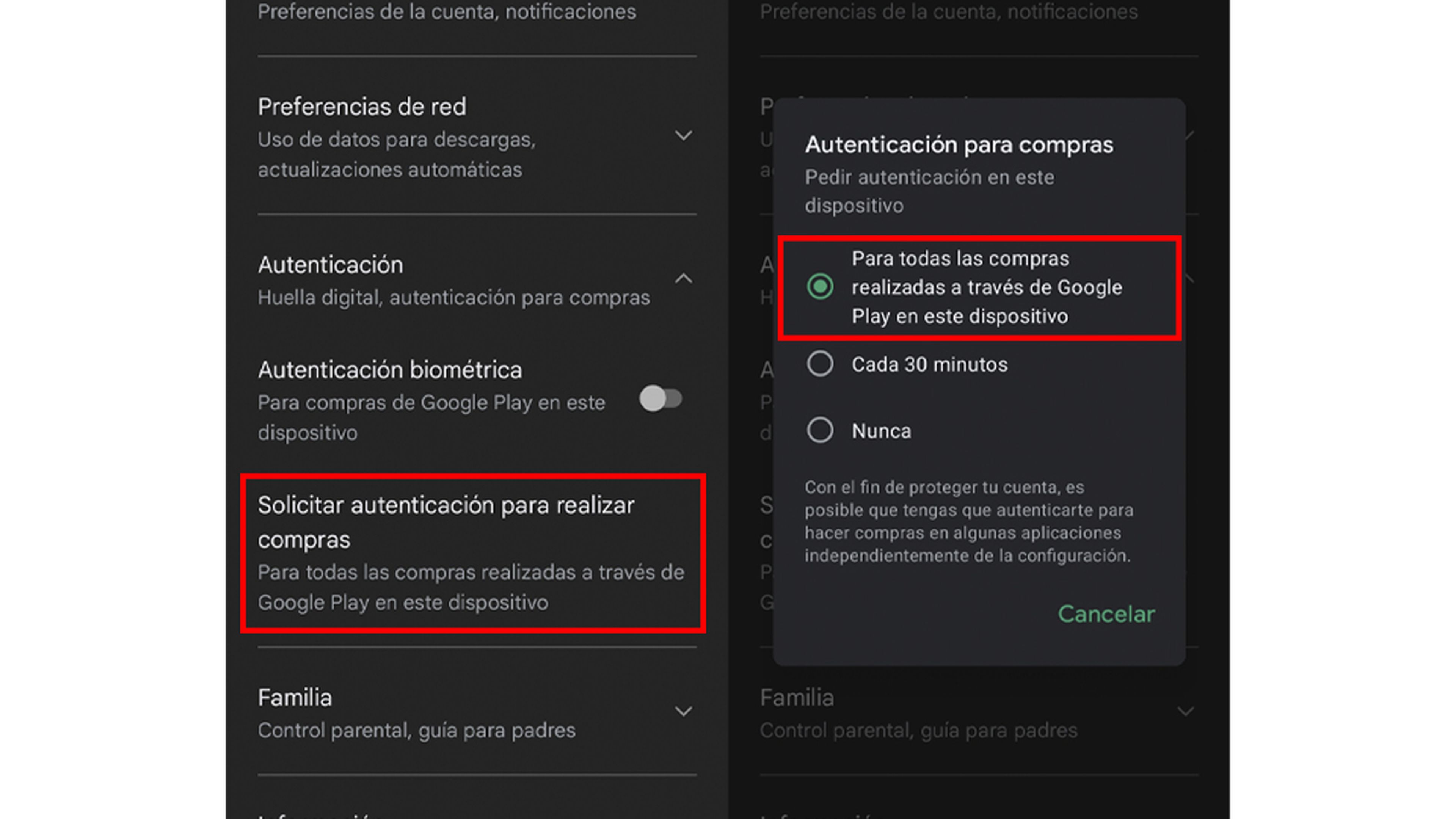 Desactivar pagos apps Android