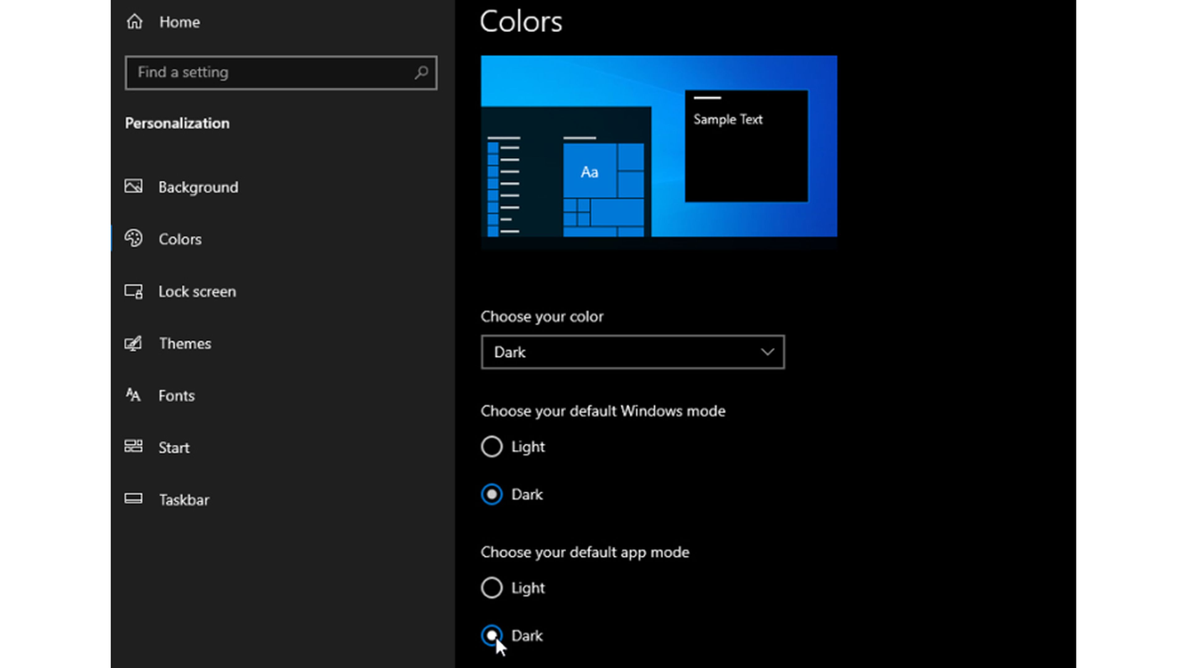 Modo Oscuro Windows 10