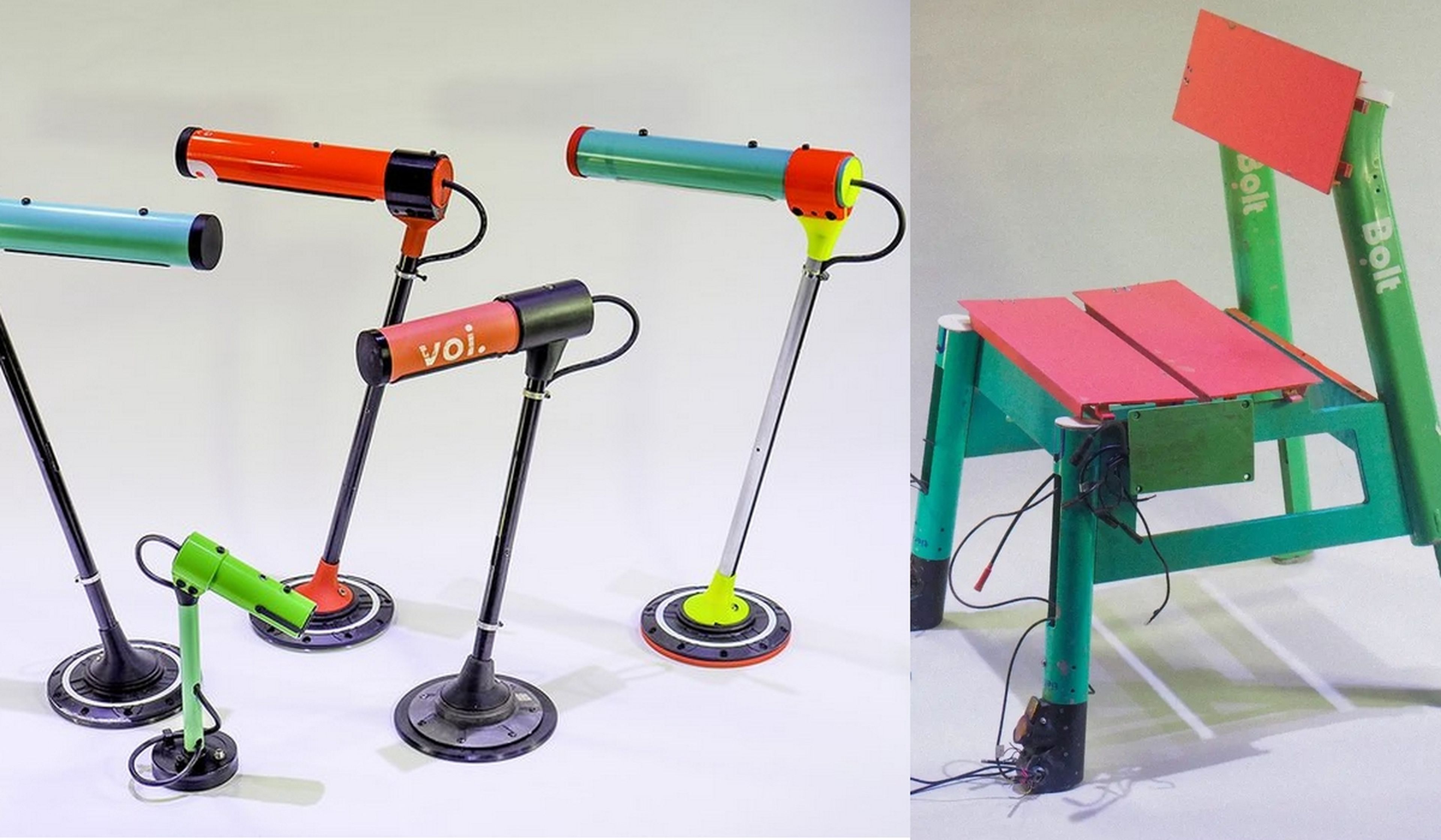 Reciclaje de patinetes: los convierten en sillas, maceteros y lámparas LED